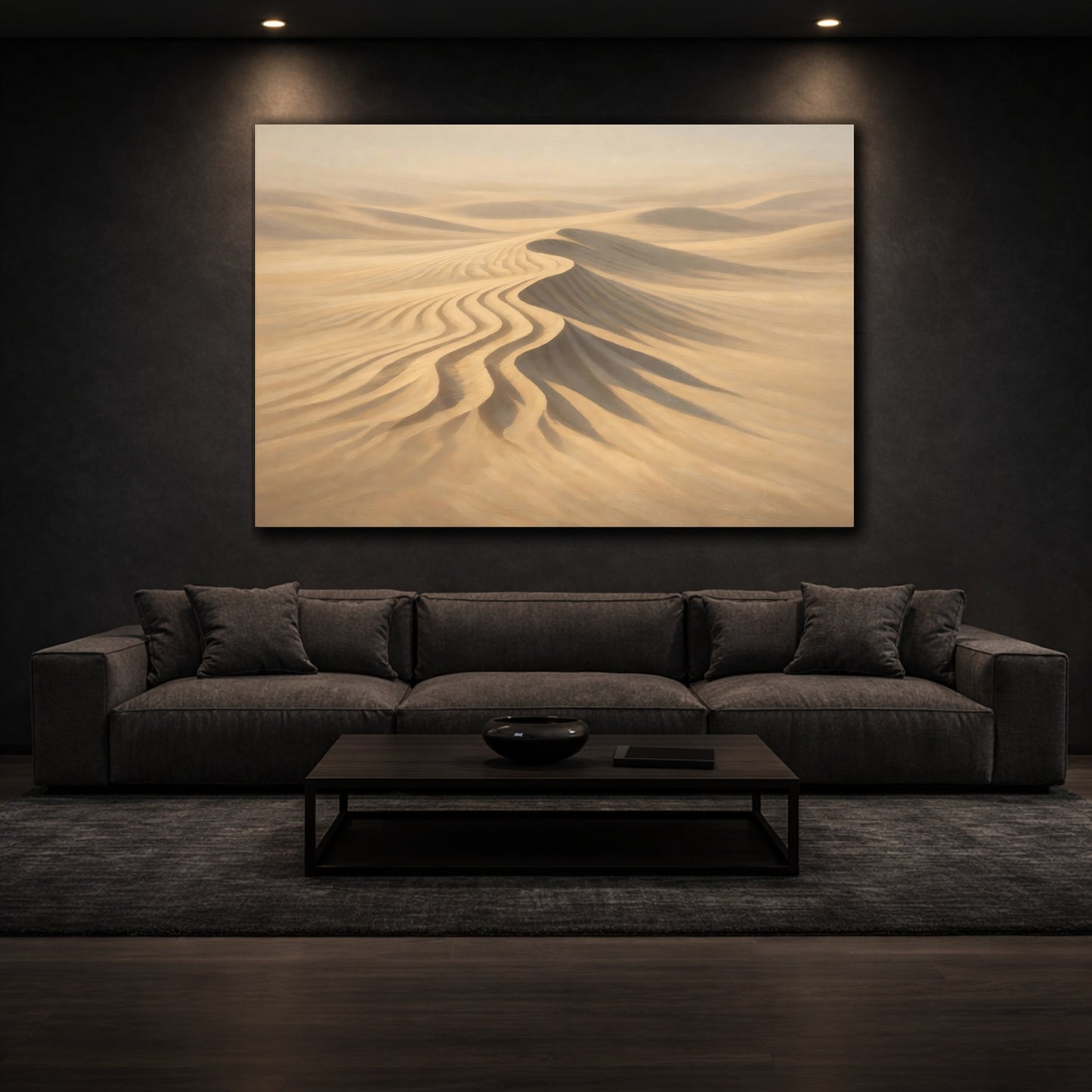 Mockup 2. Luxury Minimal Sand Ripple Sharp Shadow shown as stretched canvas wall art