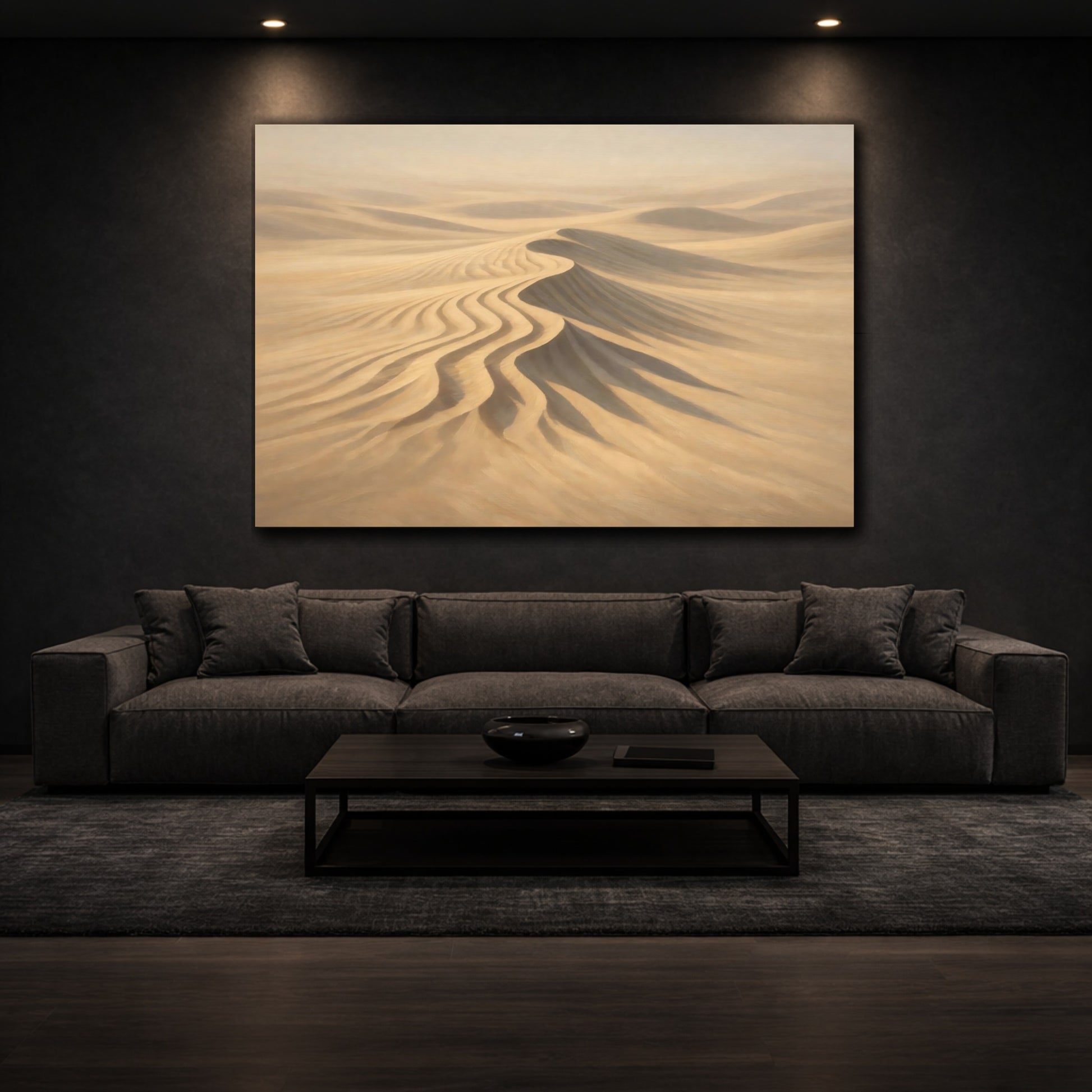 Mockup 2. Luxury Minimal Sand Ripple Sharp Shadow shown as stretched canvas wall art