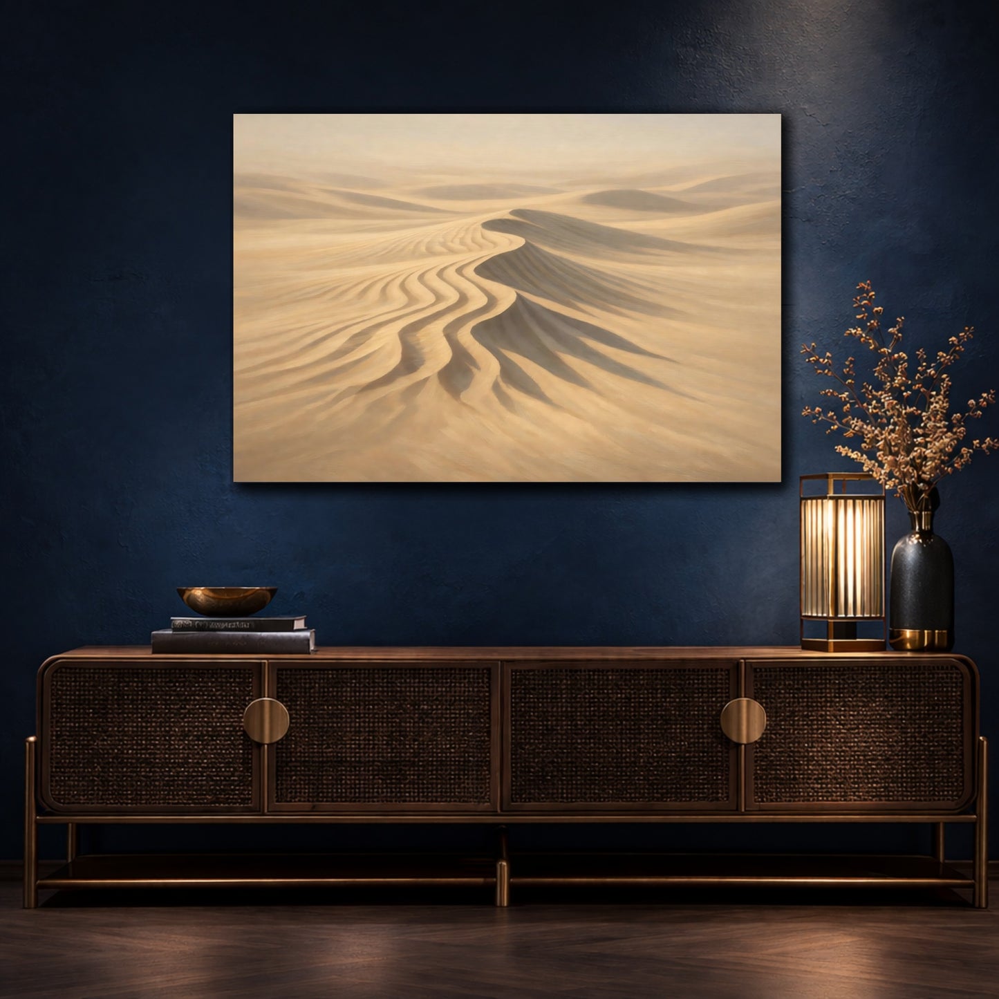 Mockup 4. Luxury Minimal Sand Ripple Sharp Shadow shown as stretched canvas wall art