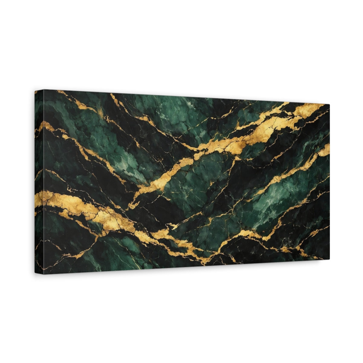 Side Mockup 3. Abstract Emerald Marble Emerald Gold Marble shown as stretched canvas wall art