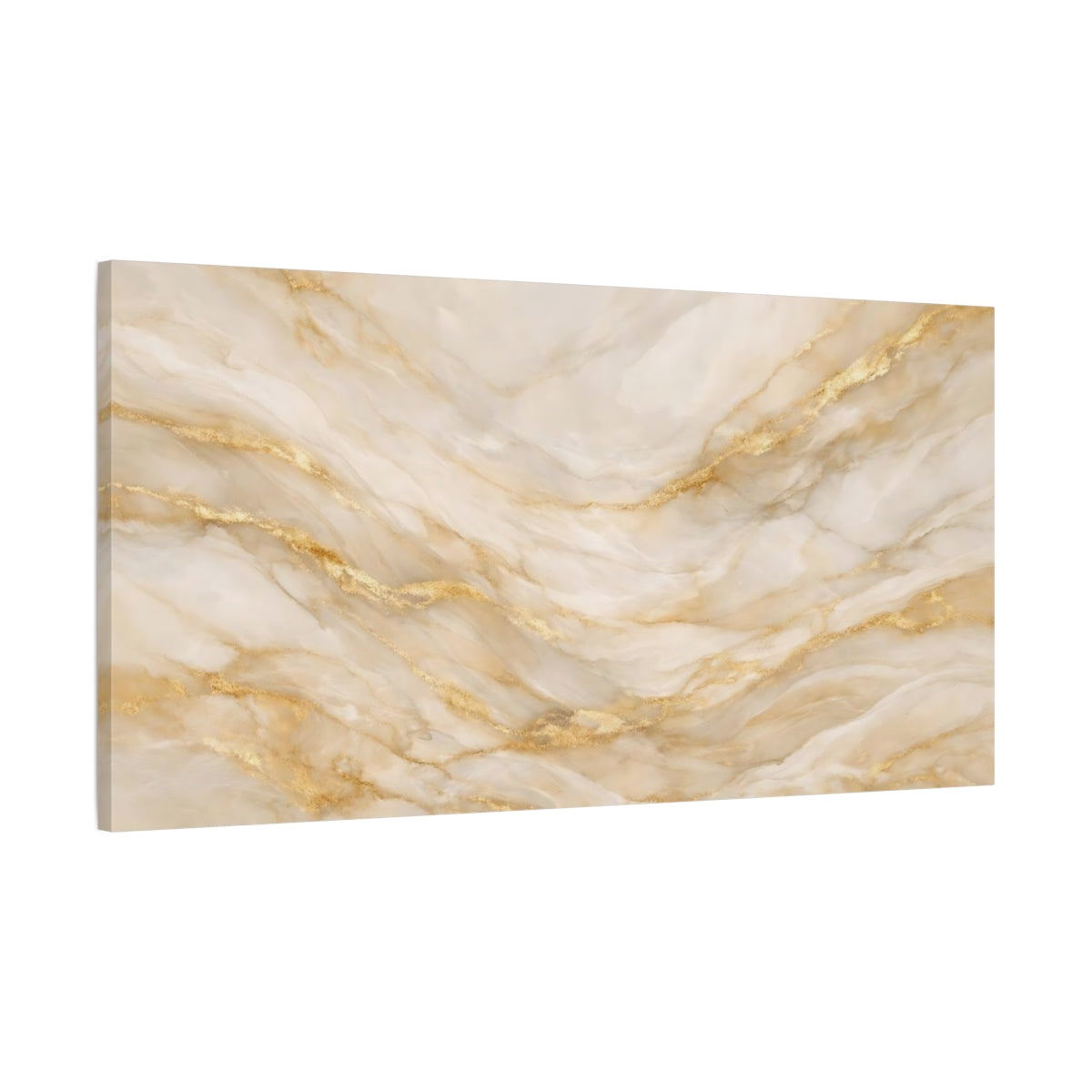 Side Mockup 1. Abstract Marble Texture Beige Gold Marble shown as stretched canvas wall art