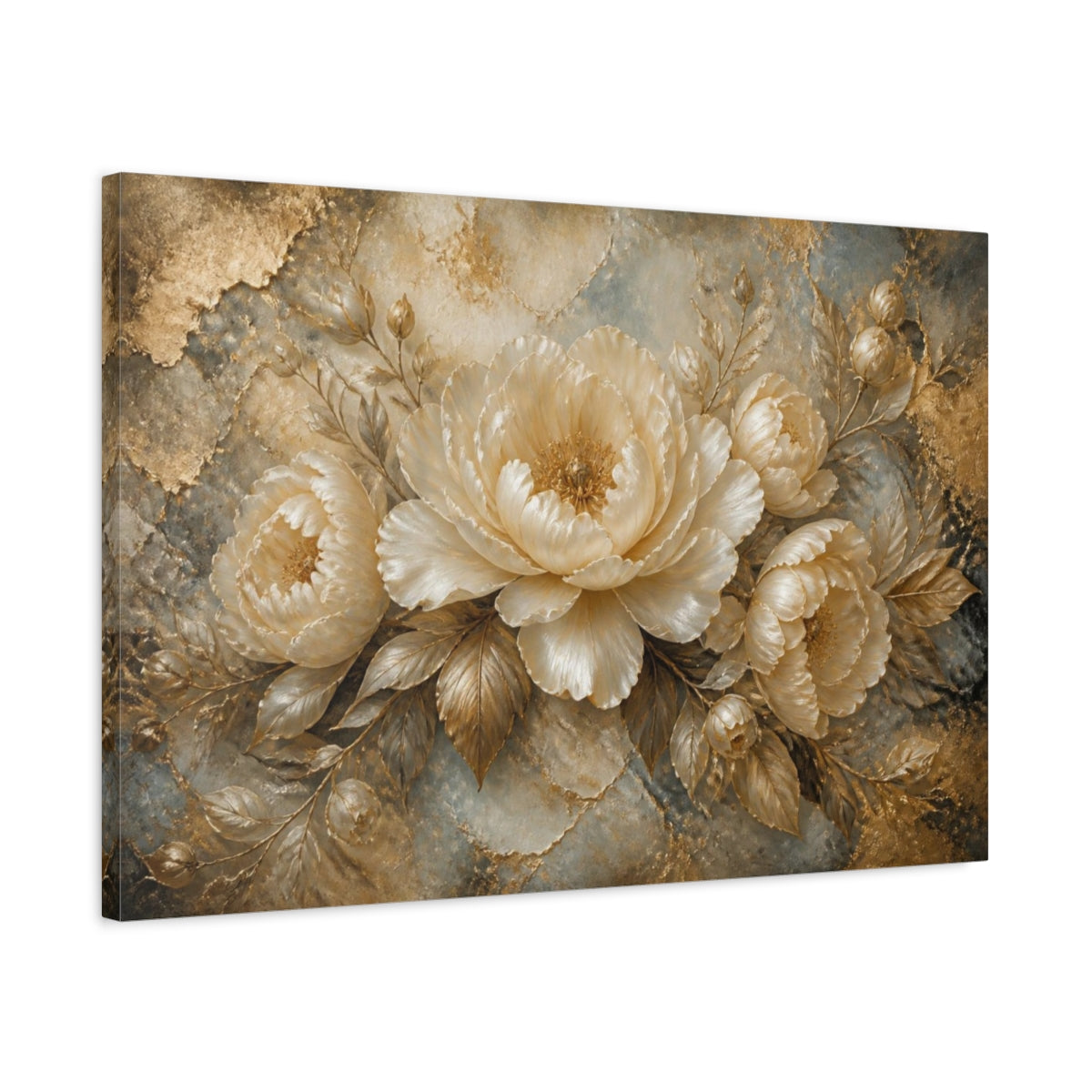 Side Mockup 2. Luxury Pearl Peony shown as canvas print