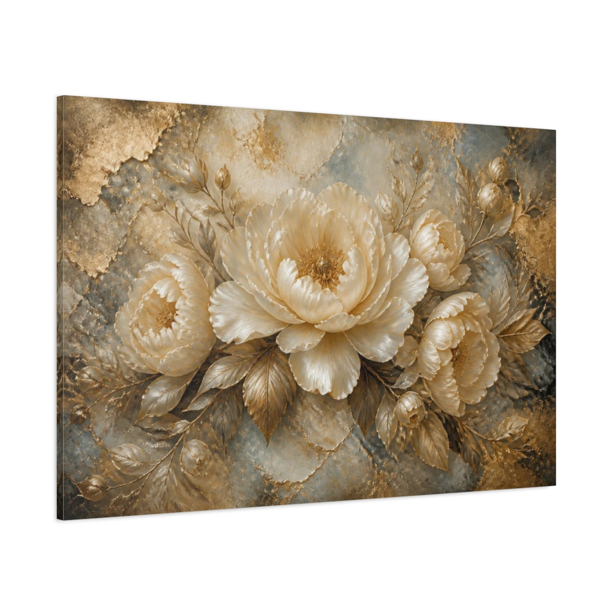 Side Mockup 1. Luxury Pearl Peony shown as canvas print