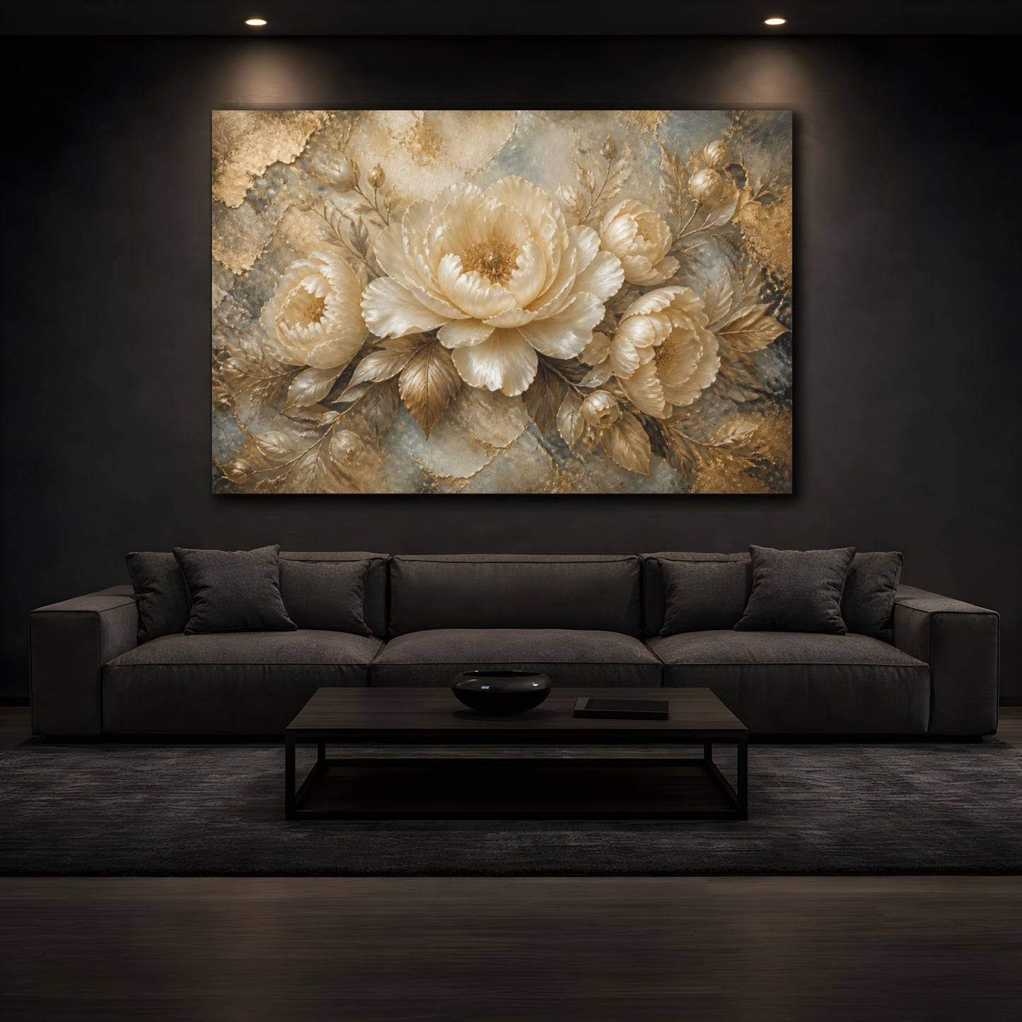 Mockup 3. Luxury Pearl Peony shown as canvas print