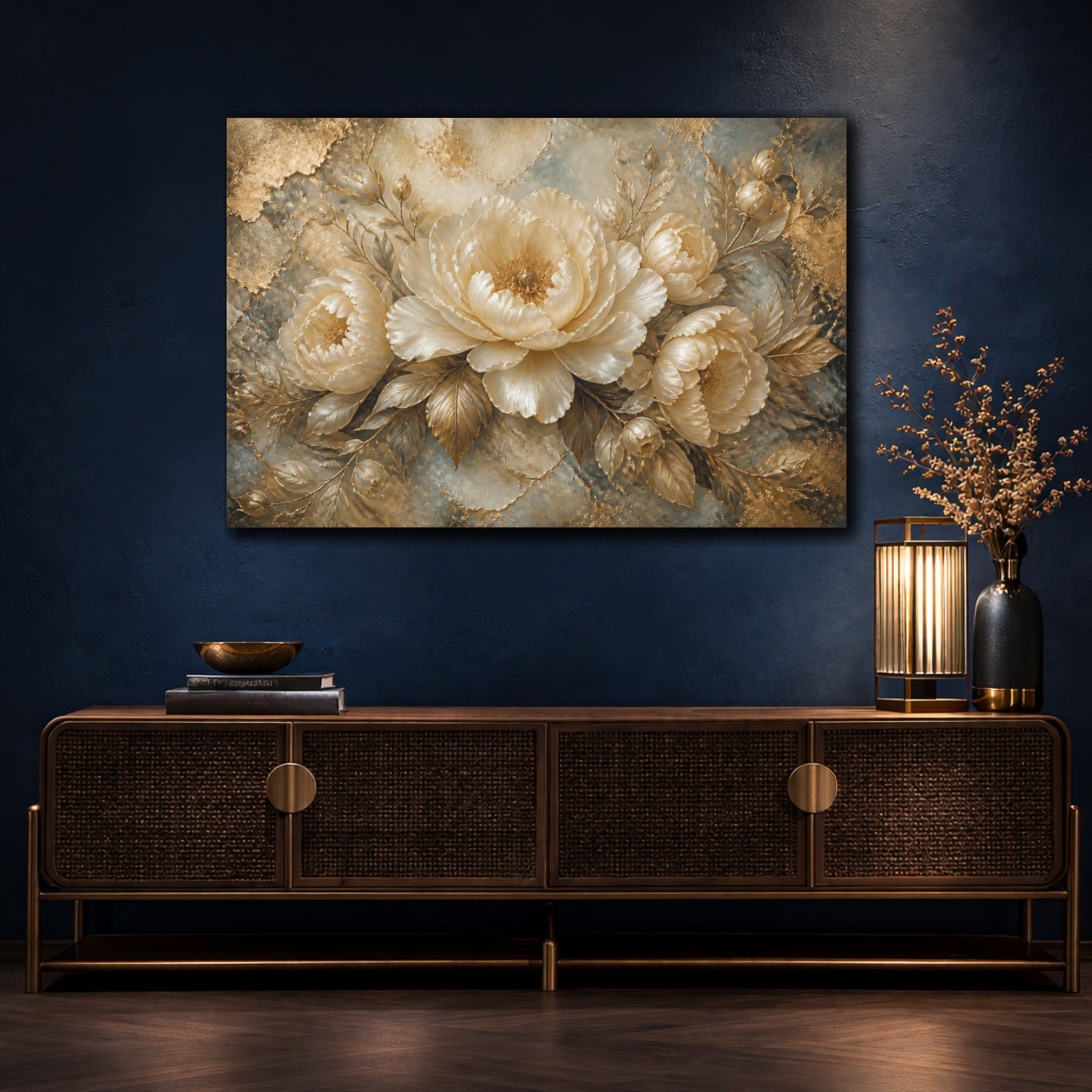 Mockup 4. Luxury Pearl Peony shown as canvas print