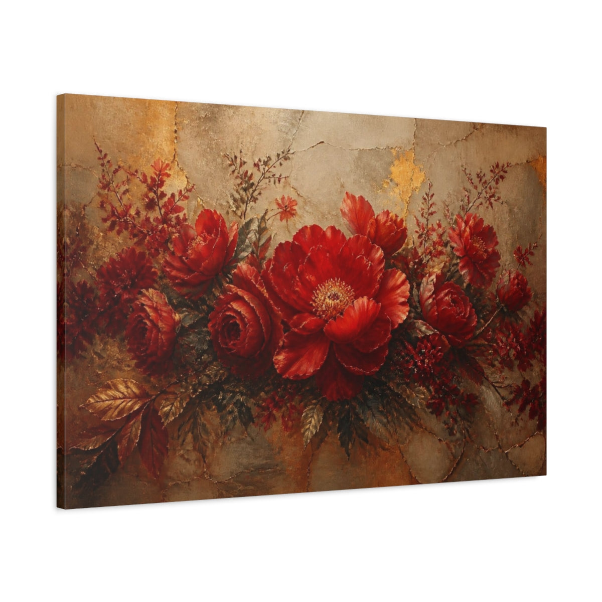 Main Mockup. Luxury Scarlet Bloom shown as canvas print