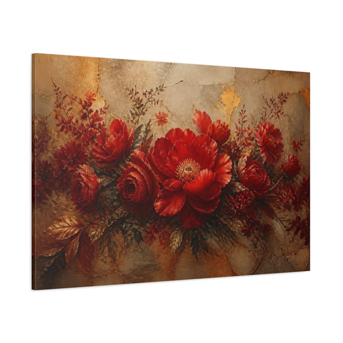 Side Mockup 1. Luxury Scarlet Bloom shown as canvas print