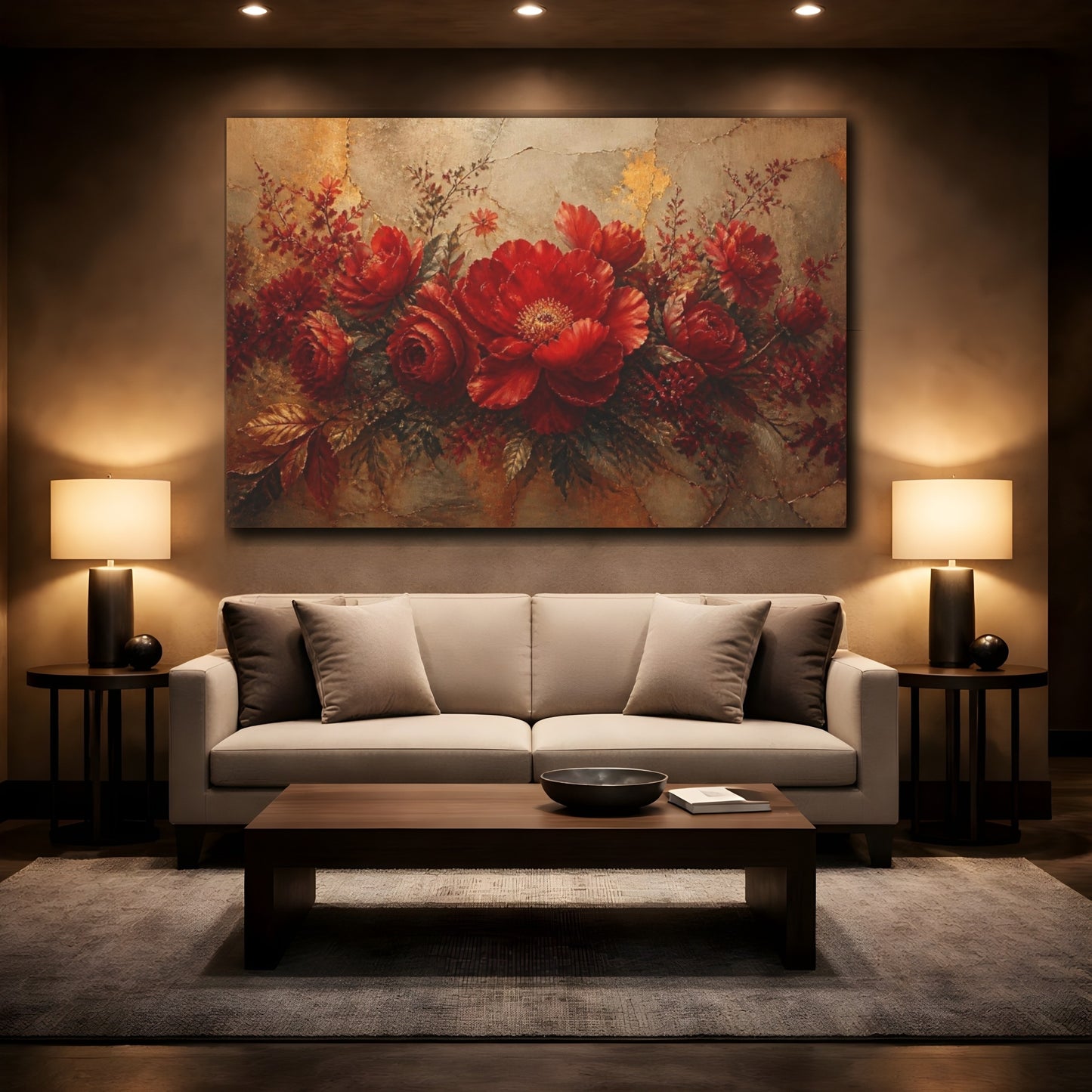 Mockup 2. Luxury Scarlet Bloom shown as canvas print