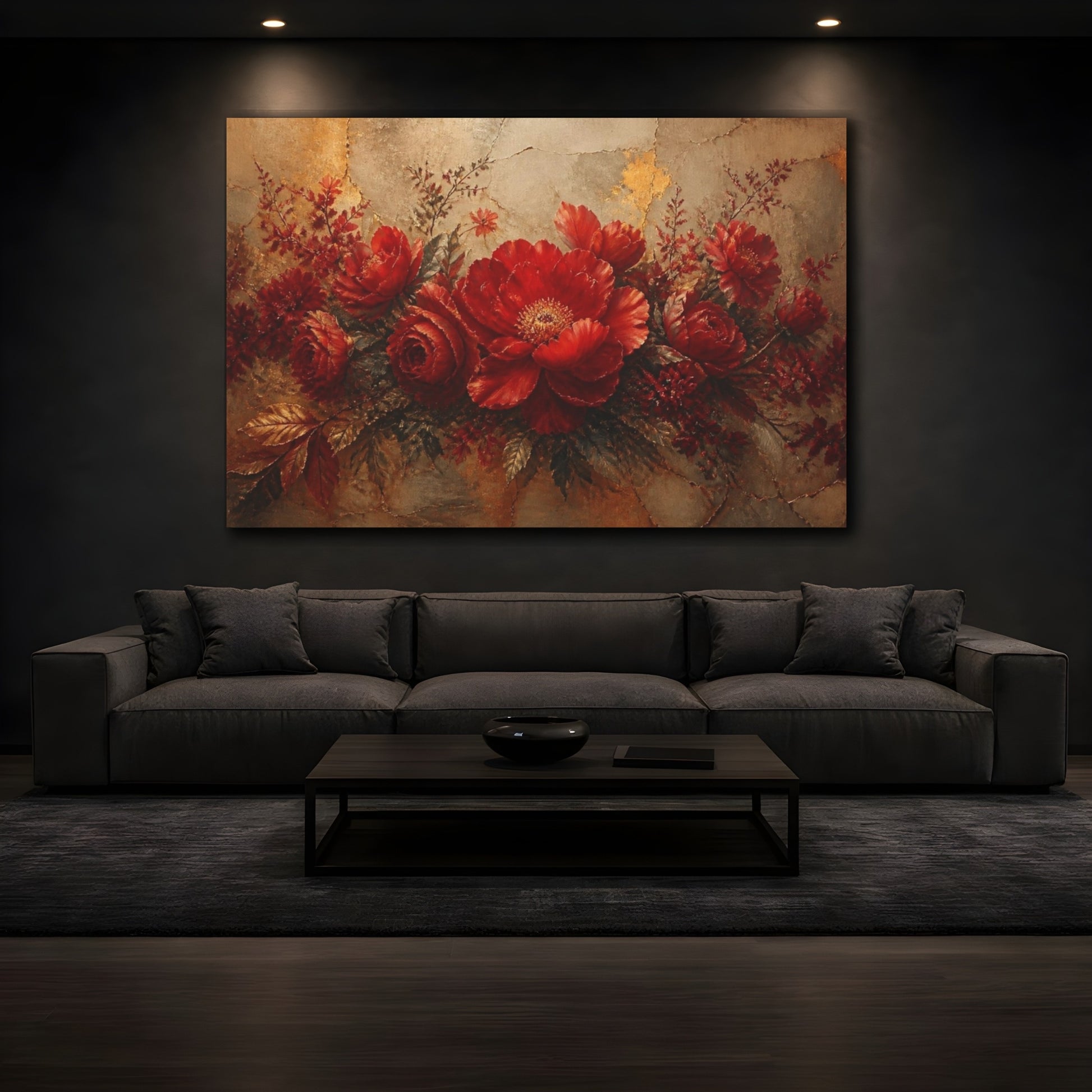 Mockup 3. Luxury Scarlet Bloom shown as canvas print