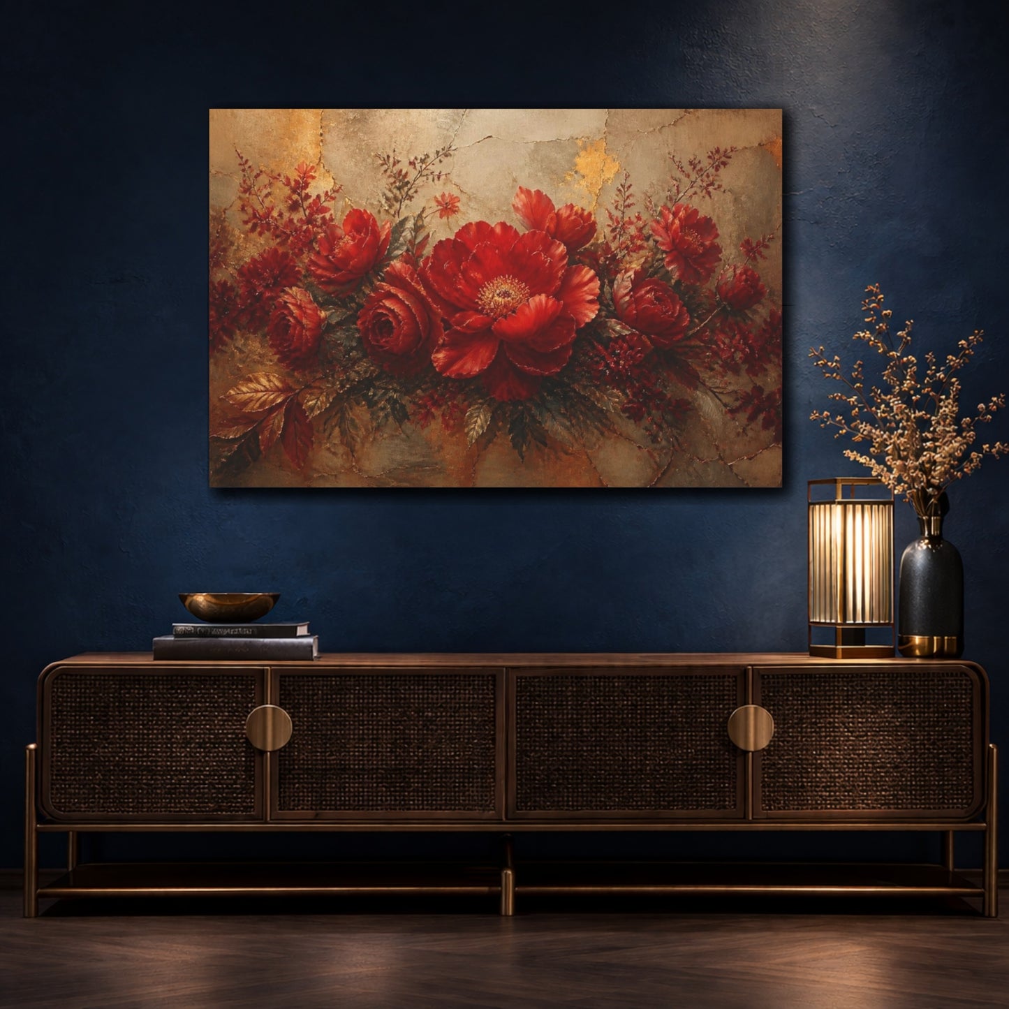 Mockup 4. Luxury Scarlet Bloom shown as canvas print