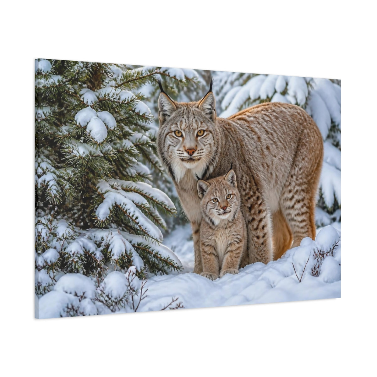 Side Mockup 1. Lynx Family Animals Portrait shown as canvas print
