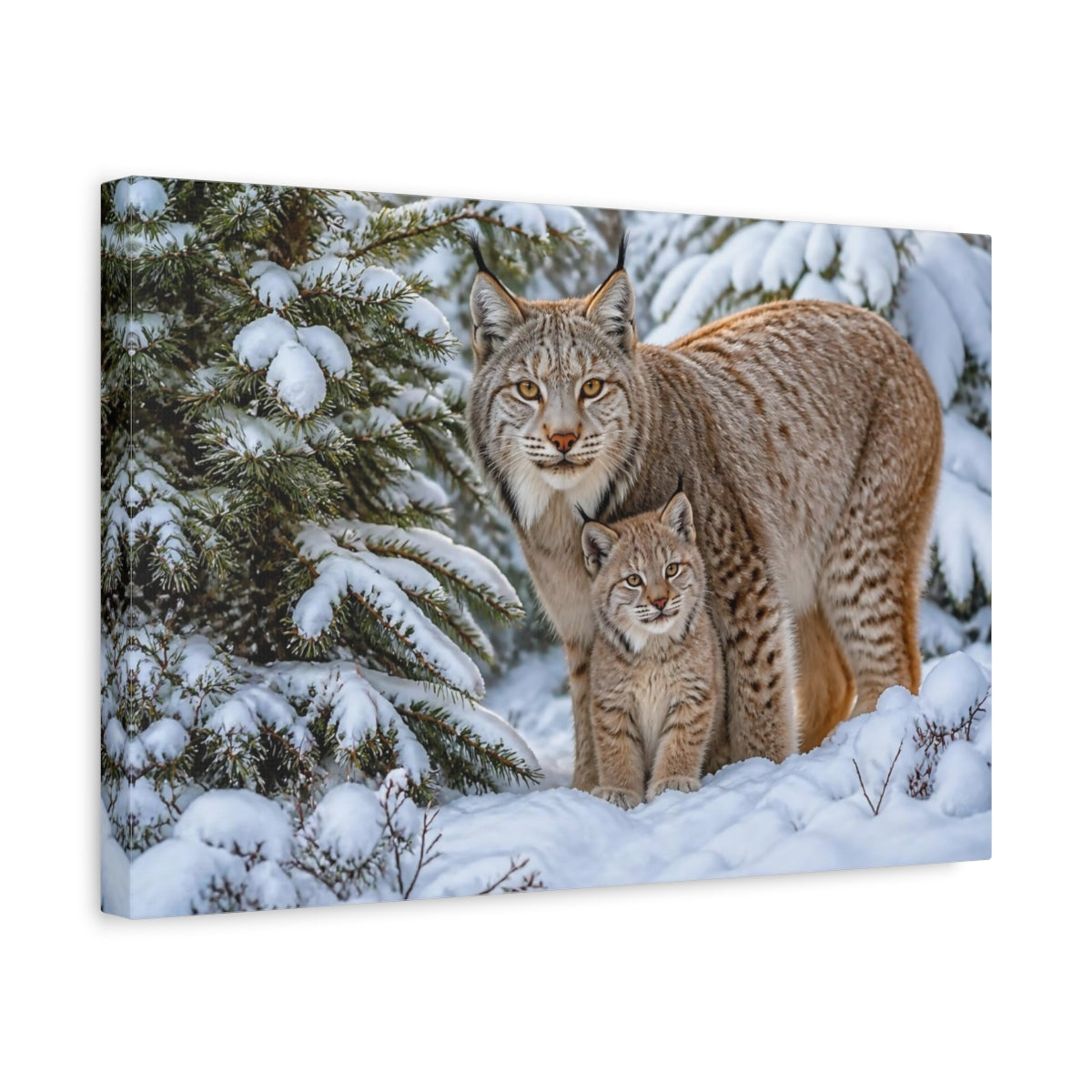 Side Mockup 4. Lynx Family Animals Portrait shown as canvas print