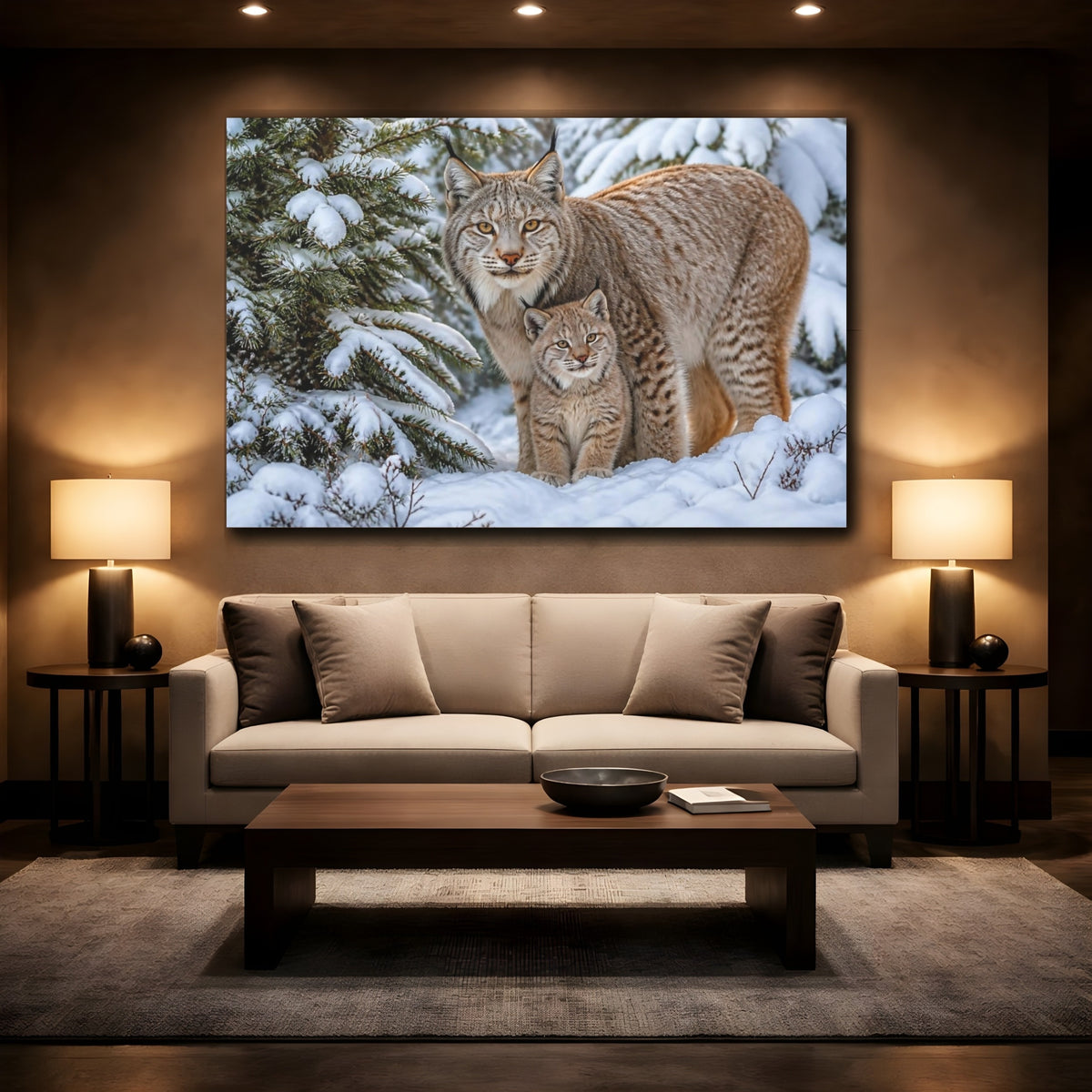 Mockup 2. Lynx Family Animals Portrait shown as canvas print