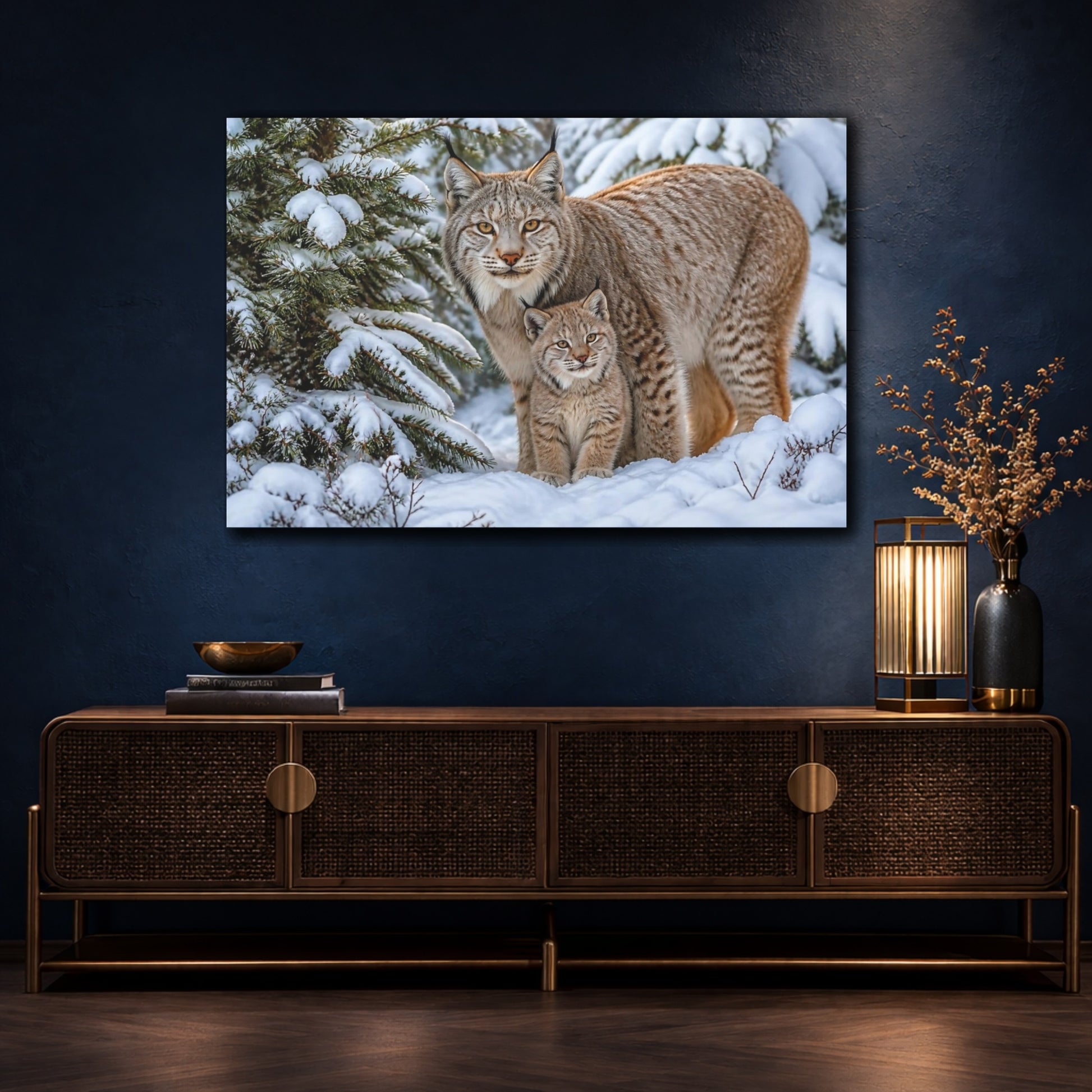 Mockup 4. Lynx Family Animals Portrait shown as canvas print