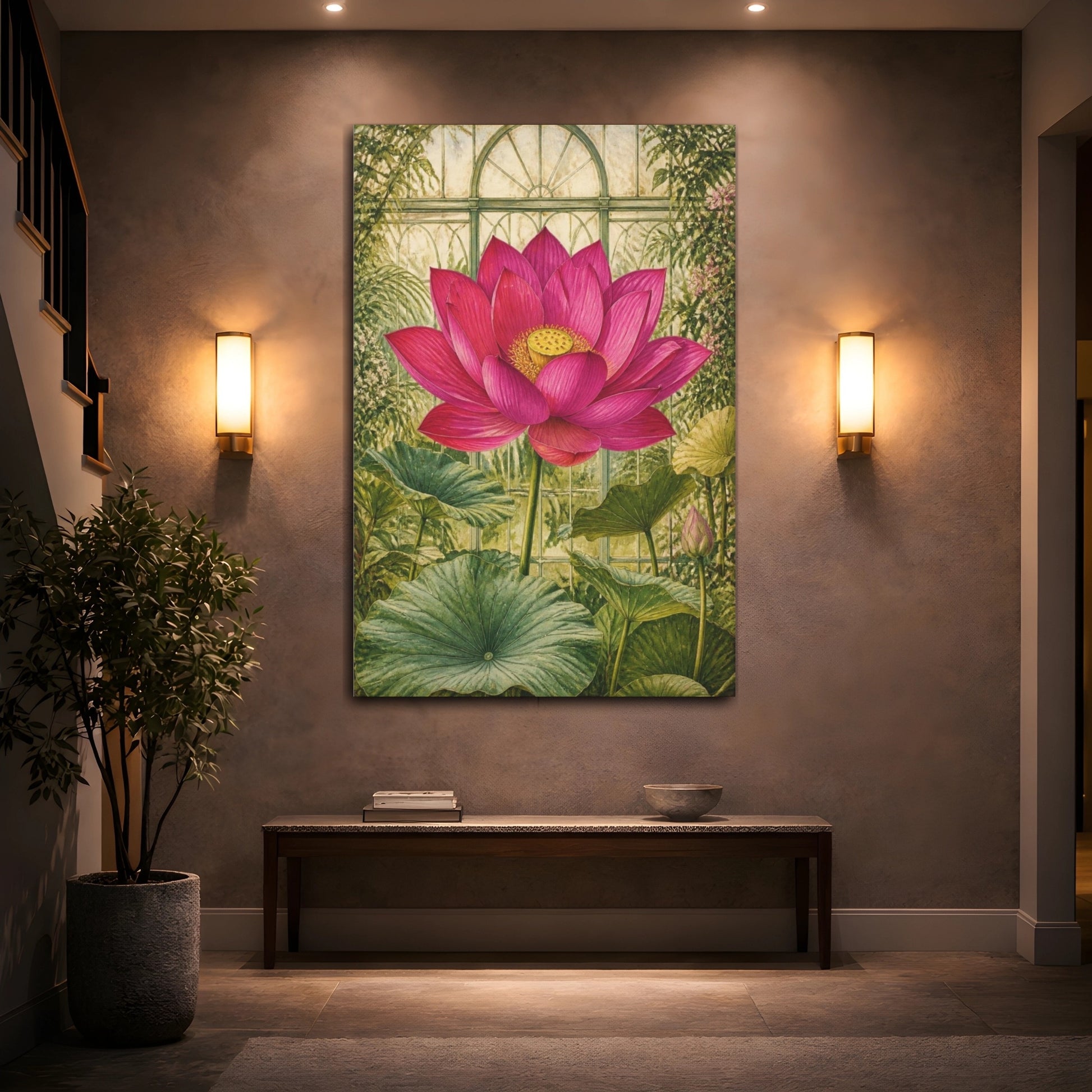 Mockup 2. Magenta Lotus Flower shown as canvas print