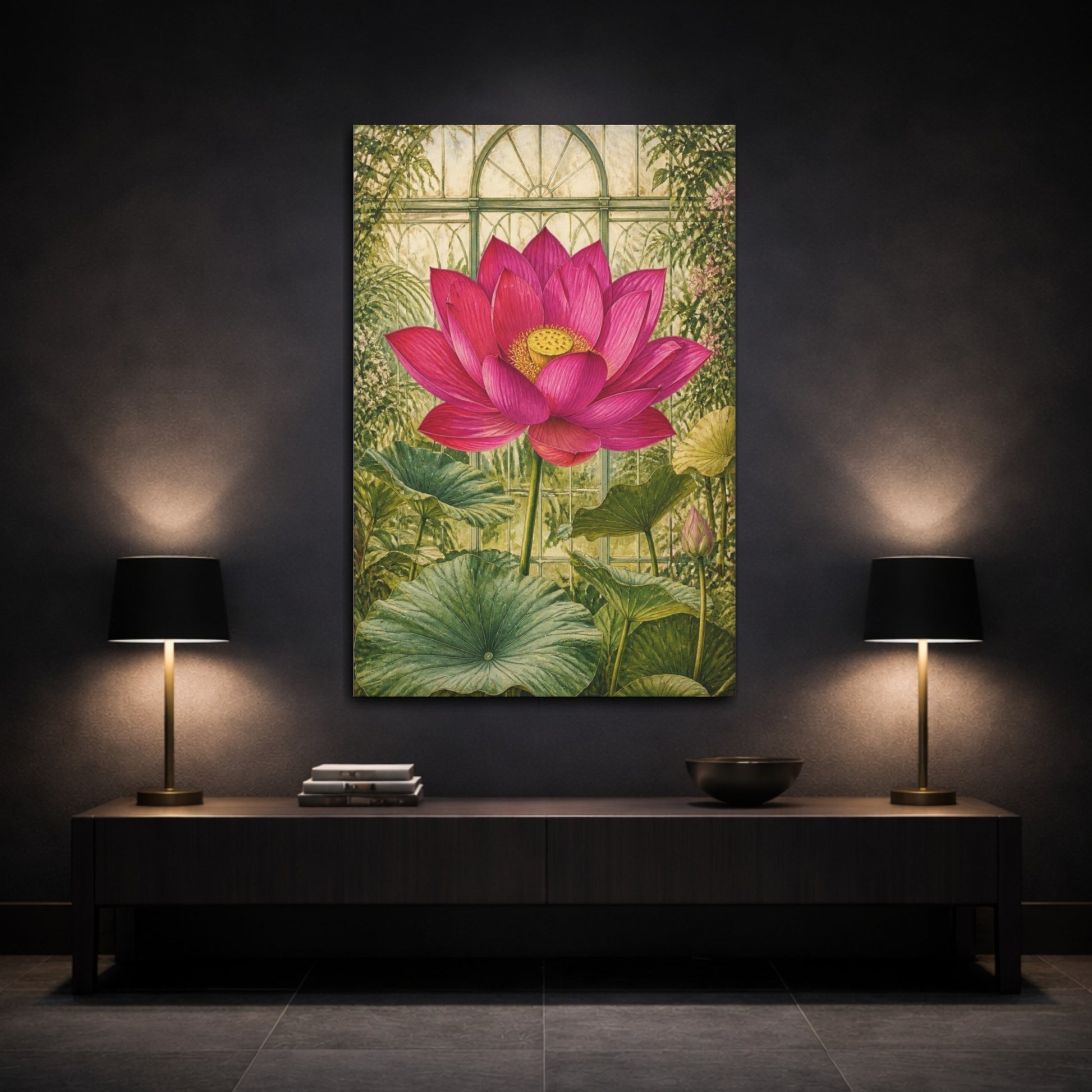 Mockup 3. Magenta Lotus Flower shown as canvas print