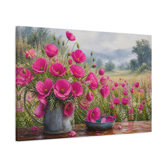 Main Mockup. Magenta Meadow Poppies shown as canvas print