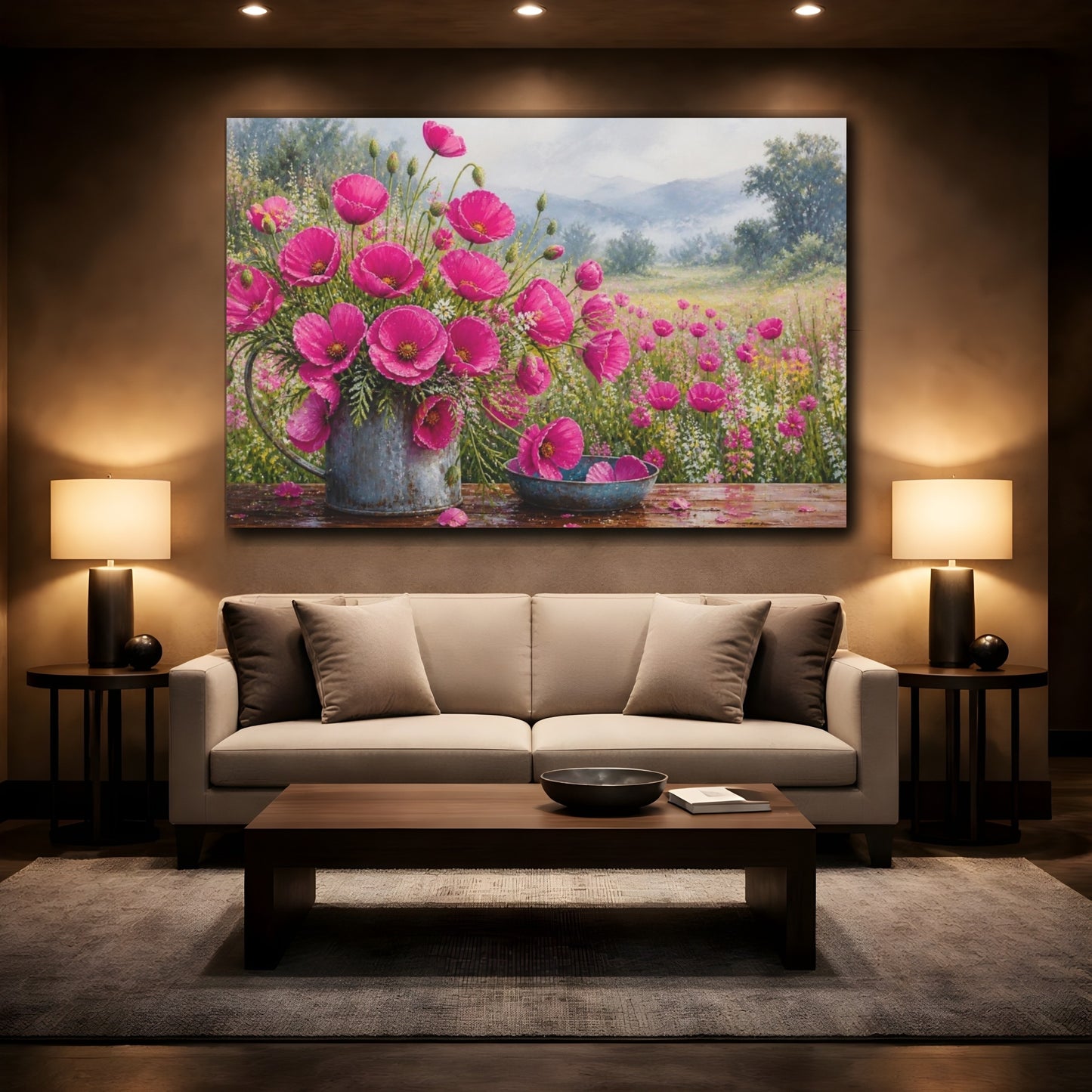 Mockup 2. Magenta Meadow Poppies shown as canvas print