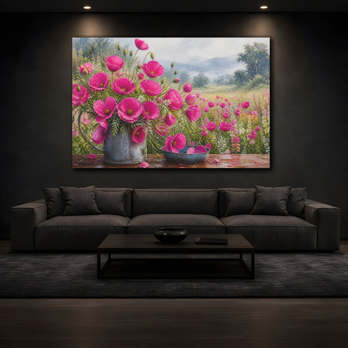 Mockup 3. Magenta Meadow Poppies shown as canvas print