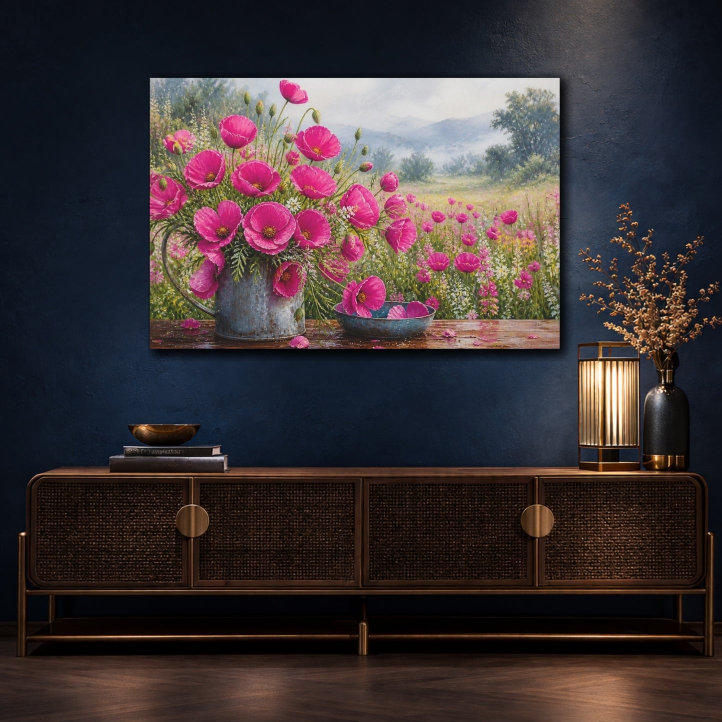 Mockup 4. Magenta Meadow Poppies shown as canvas print