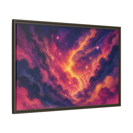 Magenta Nebula Sky Framed Canvas Print – Living Room, Above Couch - YesArtYes