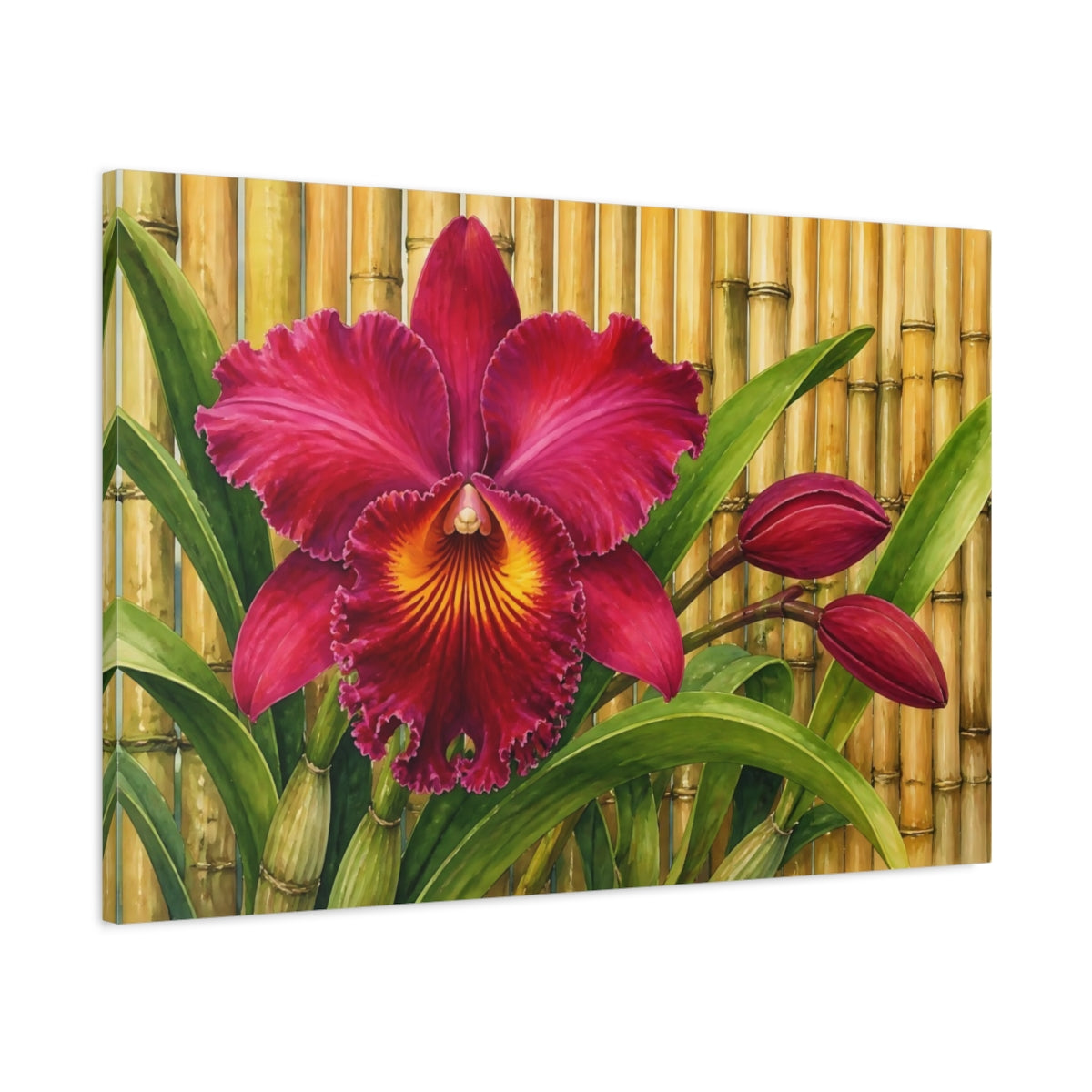 Main Mockup. Magenta Orchid With Bamboo shown as canvas print