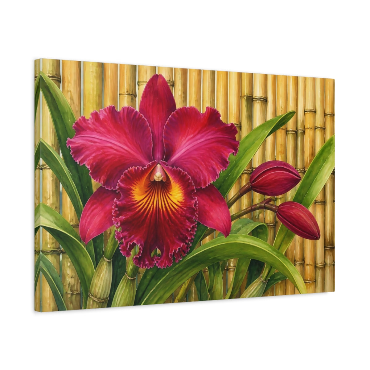 Side Mockup 2. Magenta Orchid With Bamboo shown as canvas print