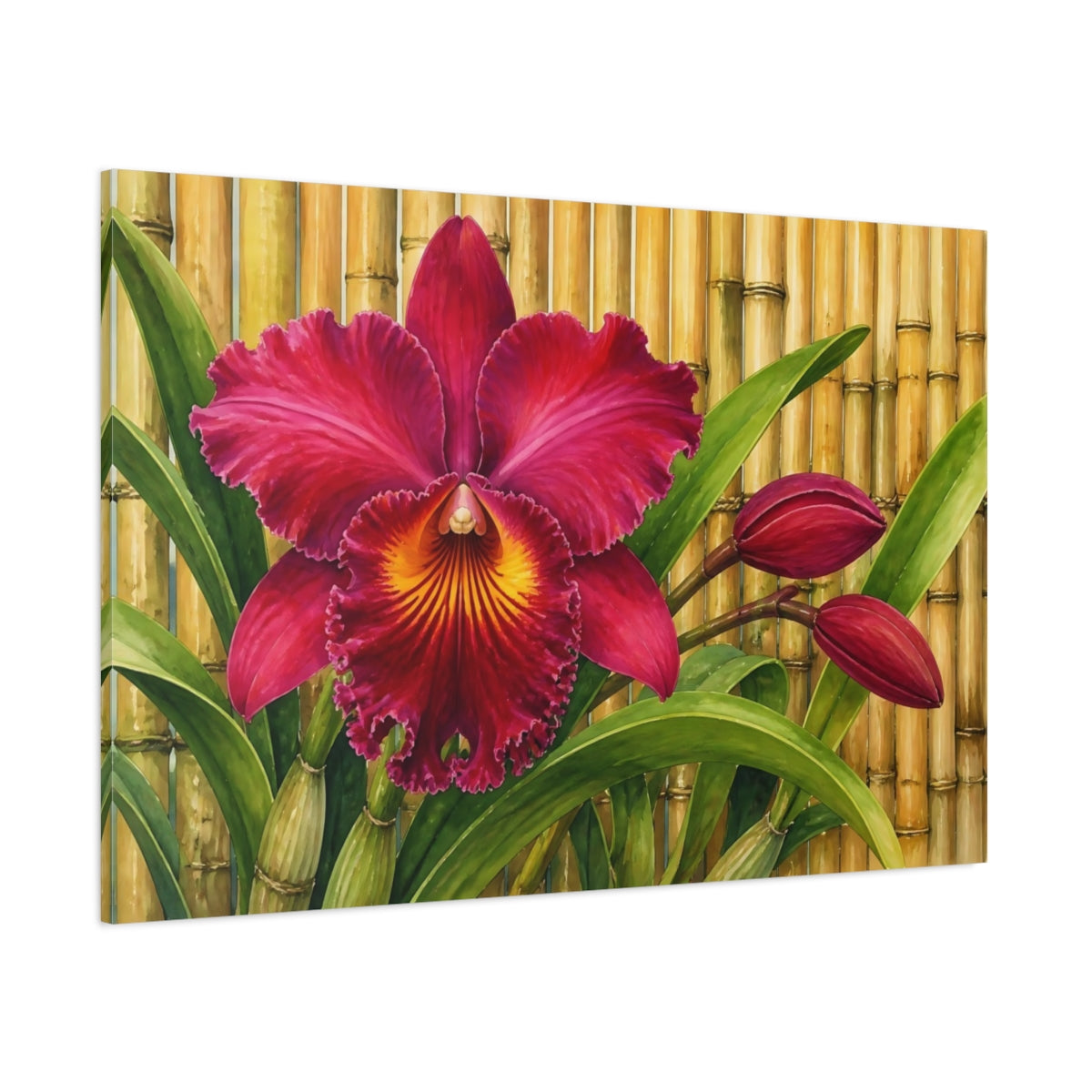 Side Mockup 1. Magenta Orchid With Bamboo shown as canvas print