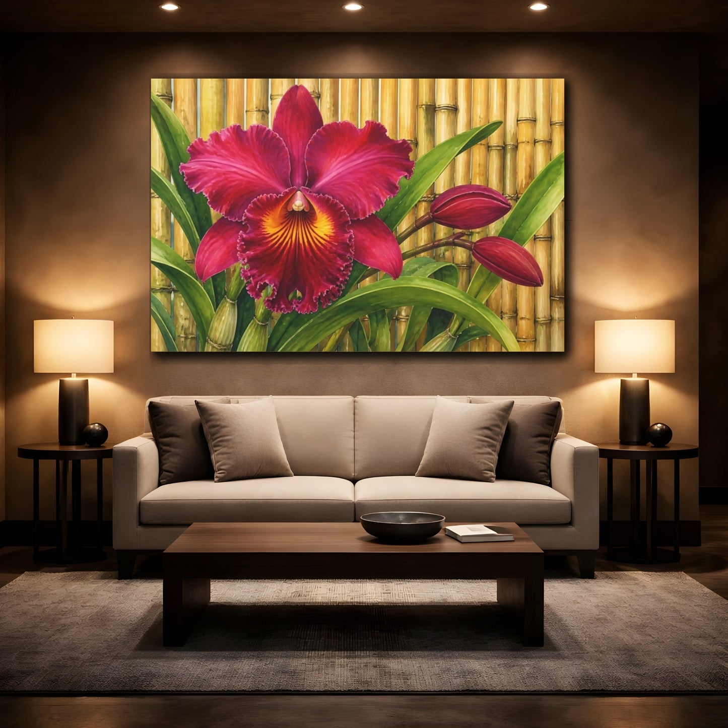 Mockup 2. Magenta Orchid With Bamboo shown as canvas print