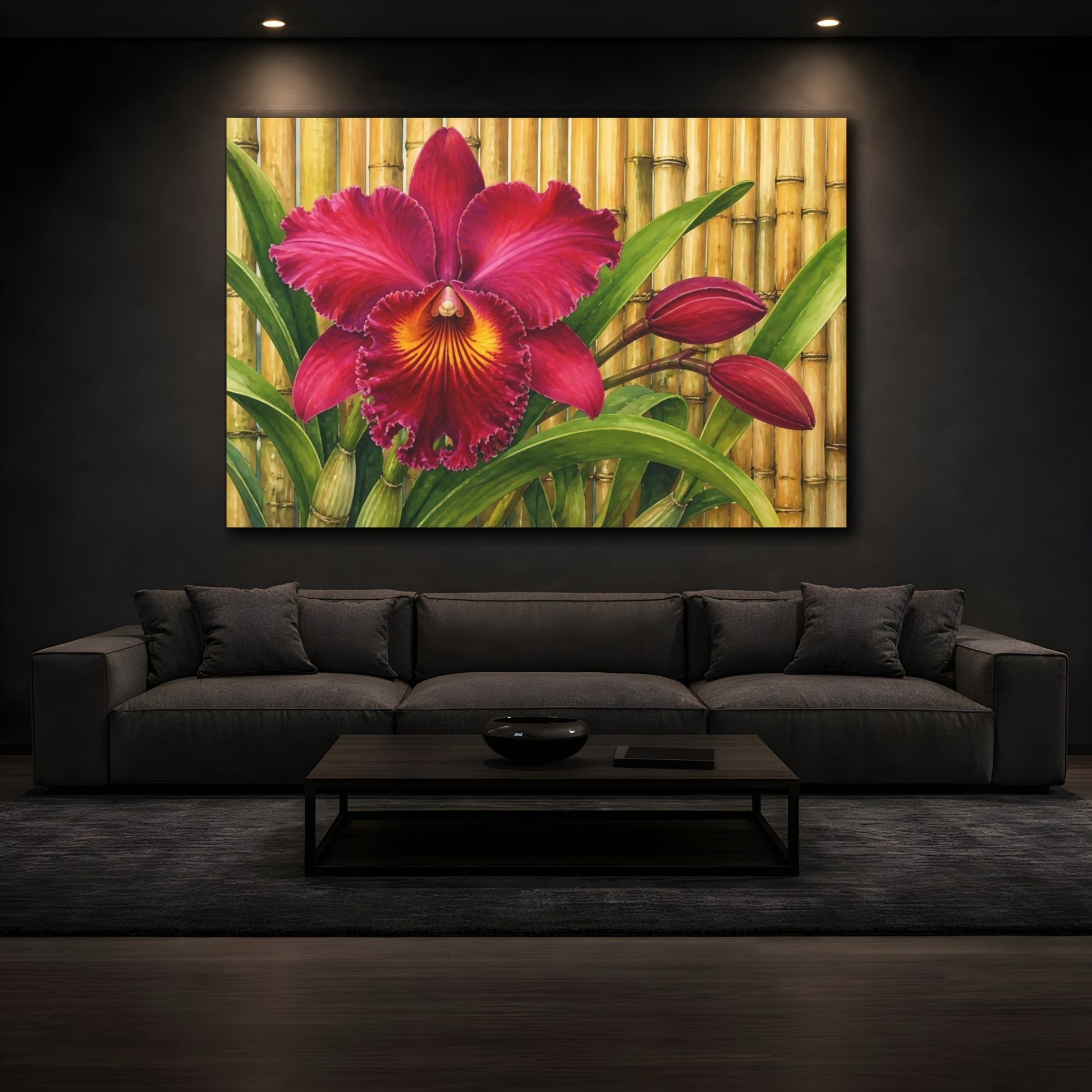 Mockup 3. Magenta Orchid With Bamboo shown as canvas print
