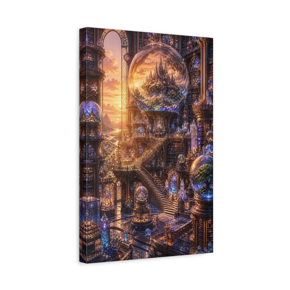 Side Mockup 4. Magic Library With Castle Globe shown as canvas print