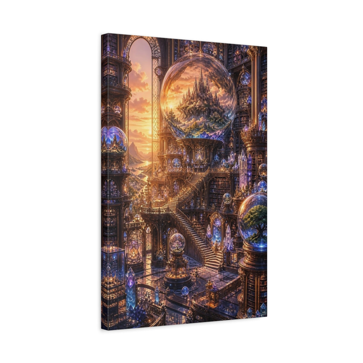 Side Mockup 3. Magic Library With Castle Globe shown as canvas print