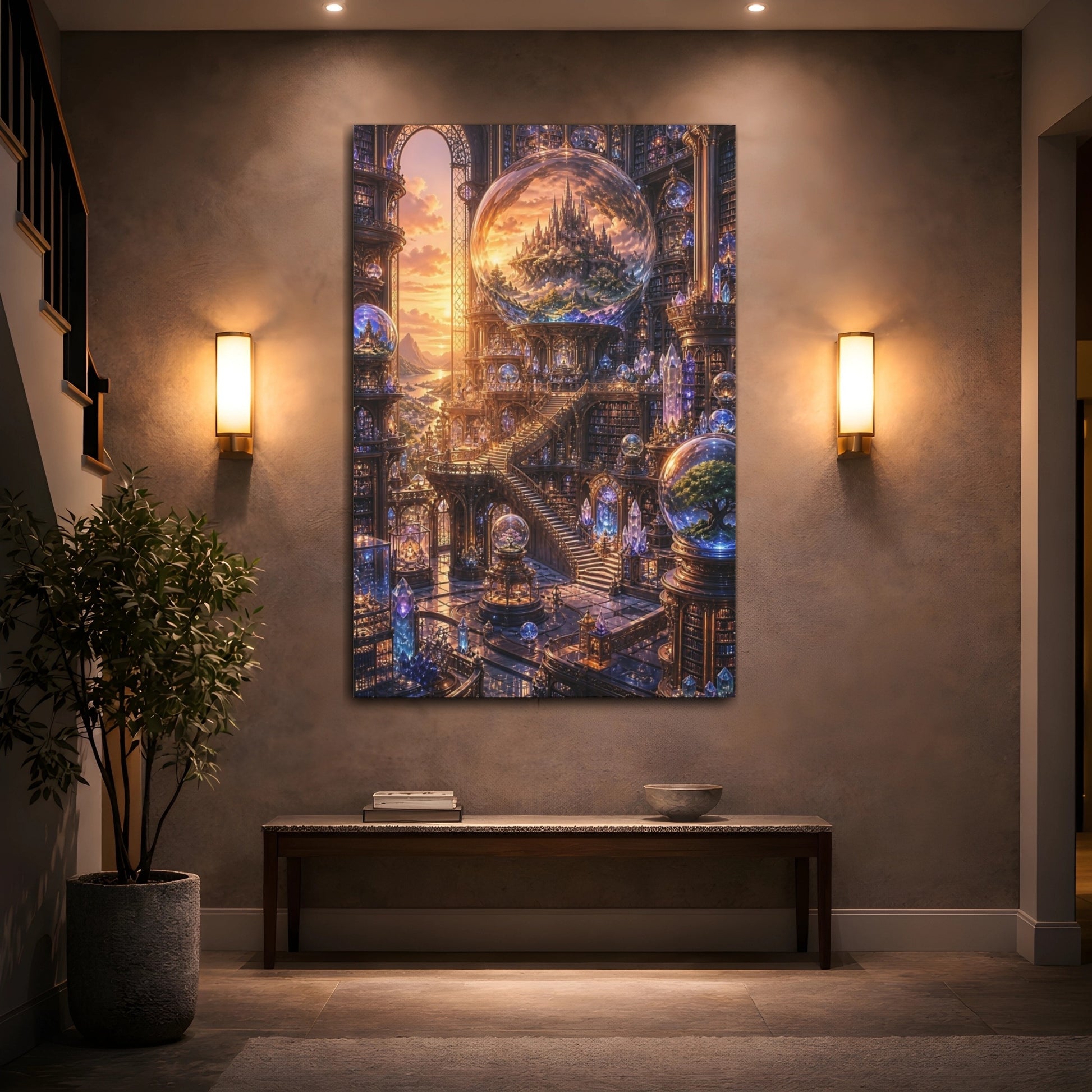 Mockup 2. Magic Library With Castle Globe shown as canvas print