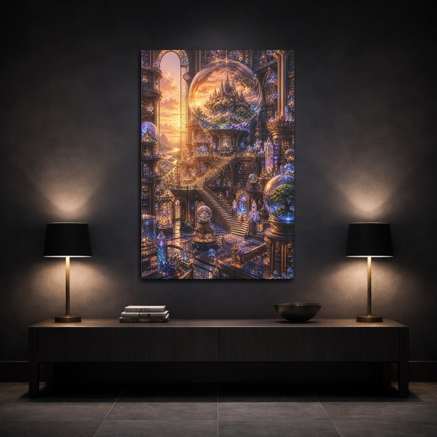 Mockup 3. Magic Library With Castle Globe shown as canvas print
