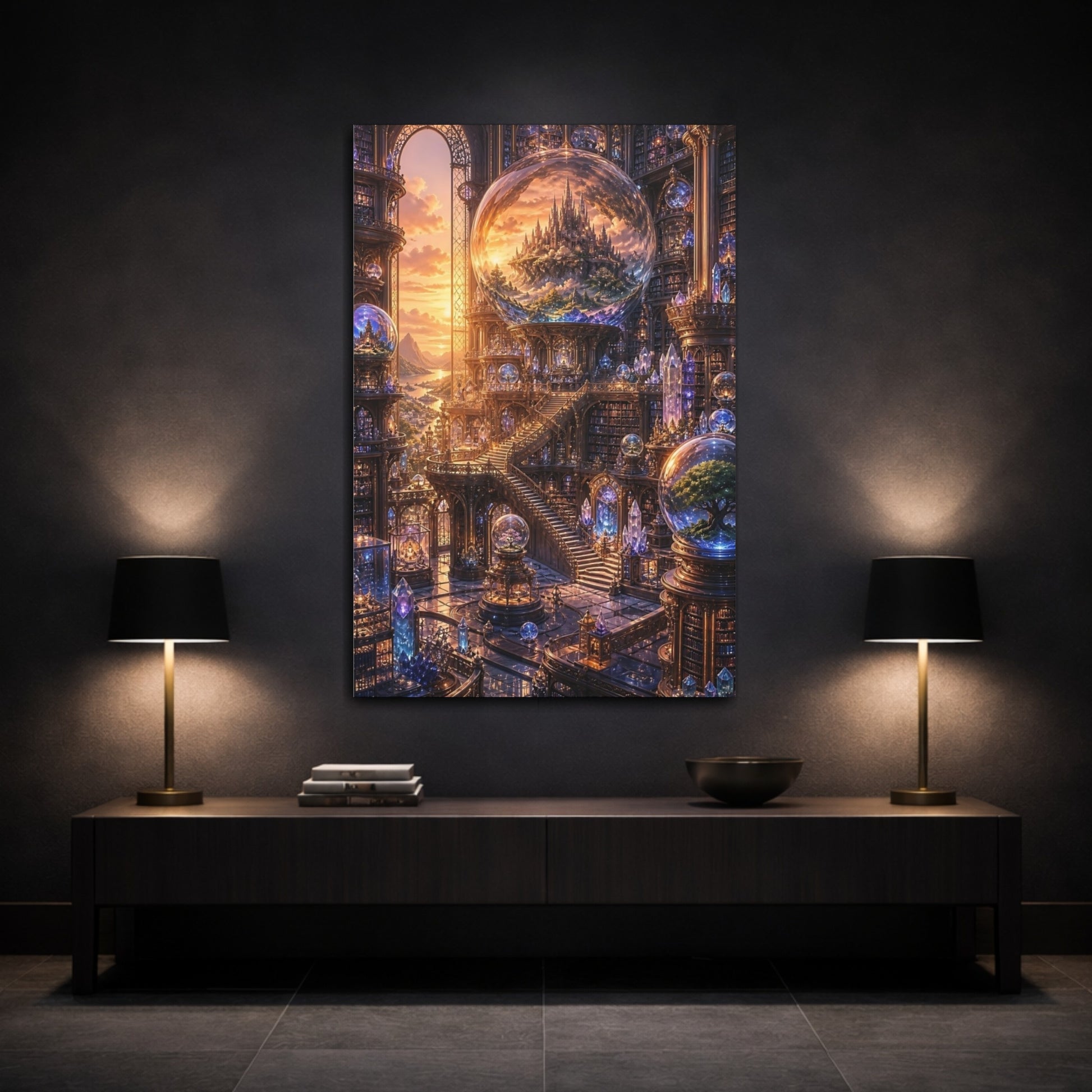 Mockup 3. Magic Library With Castle Globe shown as canvas print