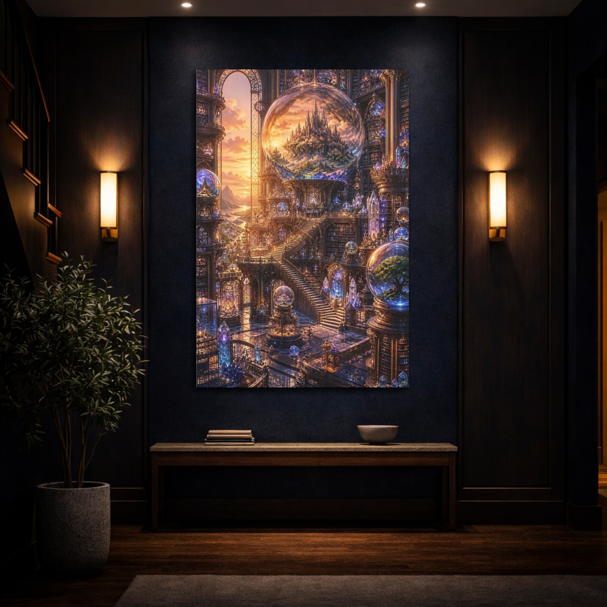 Mockup 4. Magic Library With Castle Globe shown as canvas print