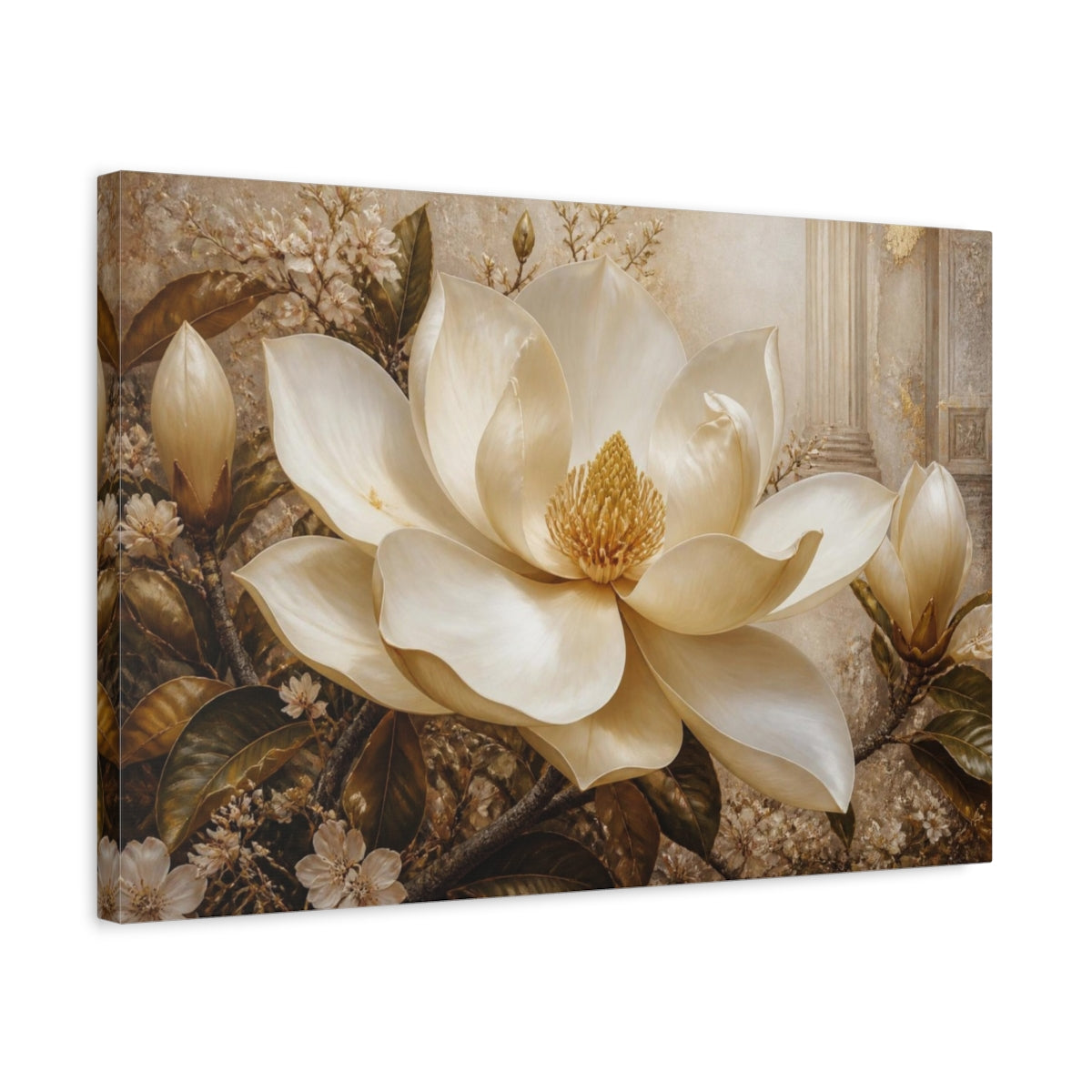 Side Mockup 3. Magnolia Floral Elegance shown as canvas print