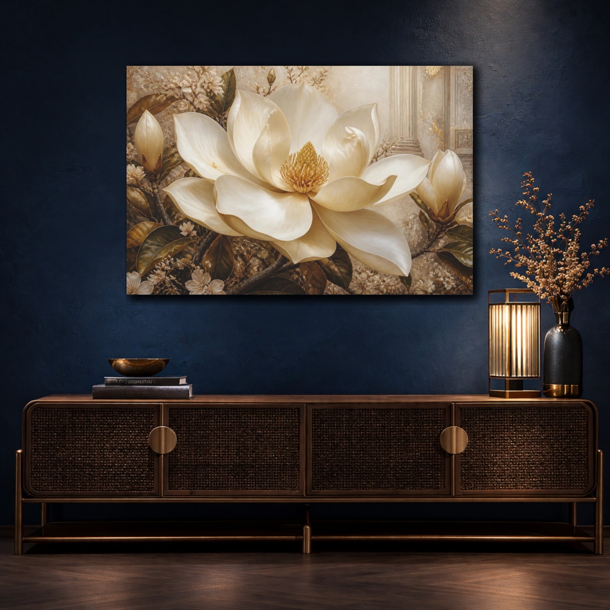 Mockup 4. Magnolia Floral Elegance shown as canvas print