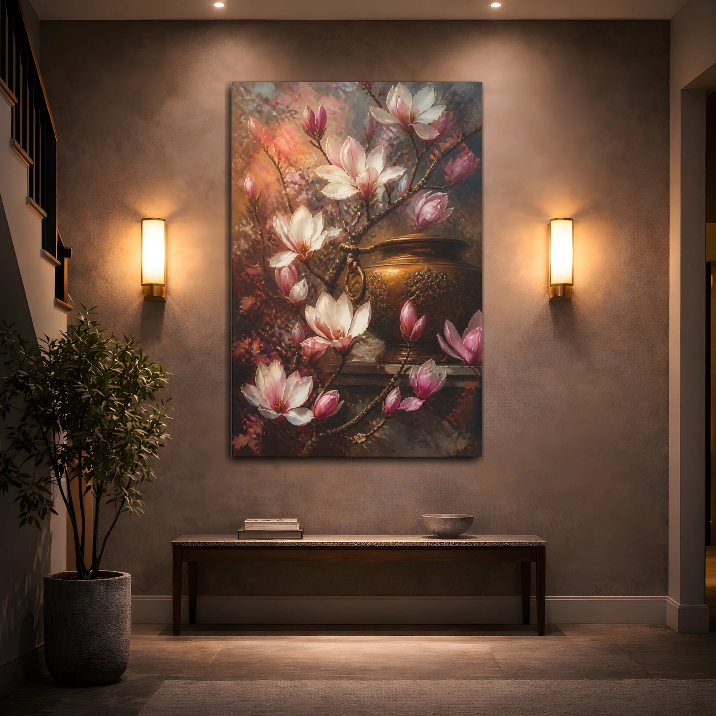 Mockup 2. Magnolia Flowers & Bronze Vessel shown as canvas print