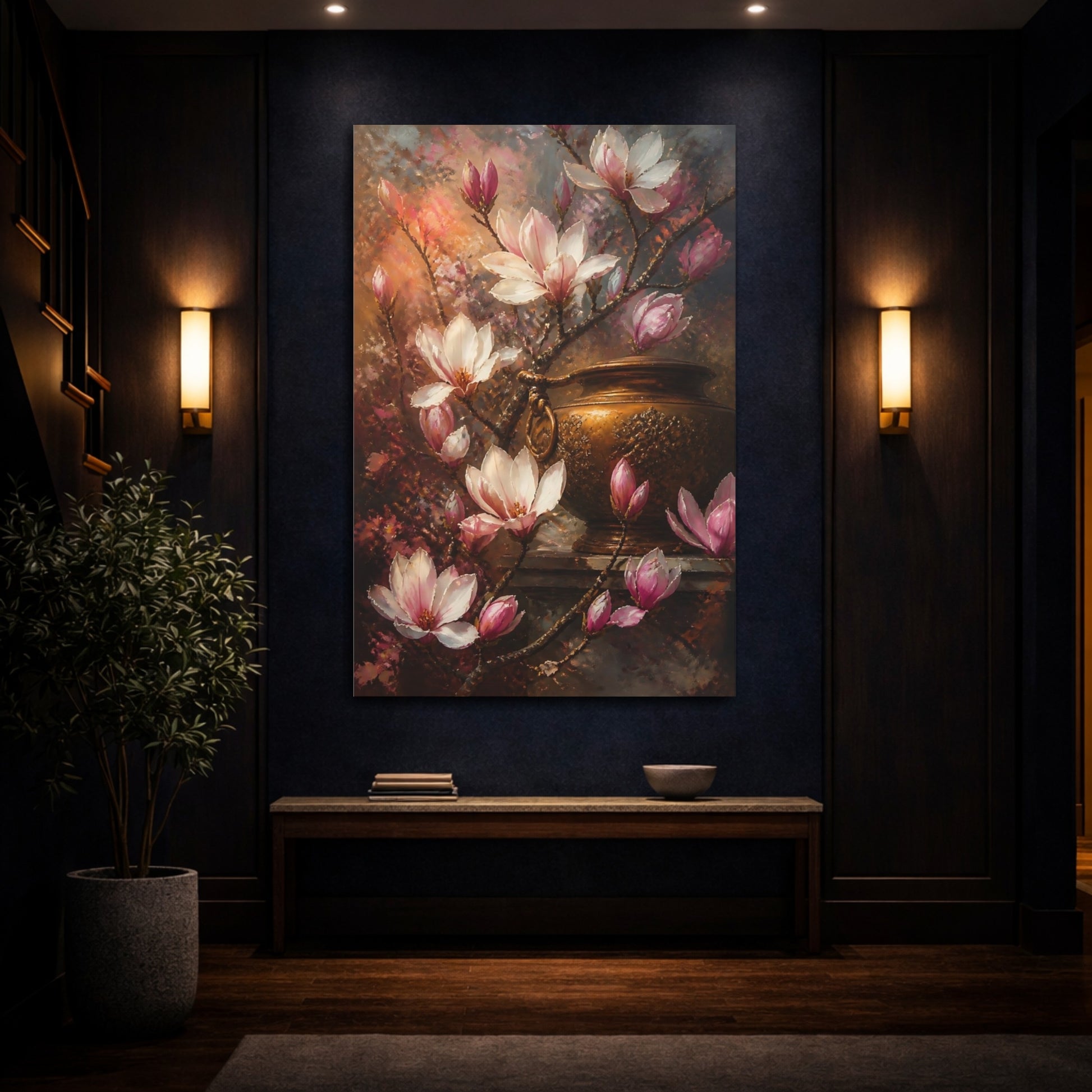 Mockup 4. Magnolia Flowers & Bronze Vessel shown as canvas print