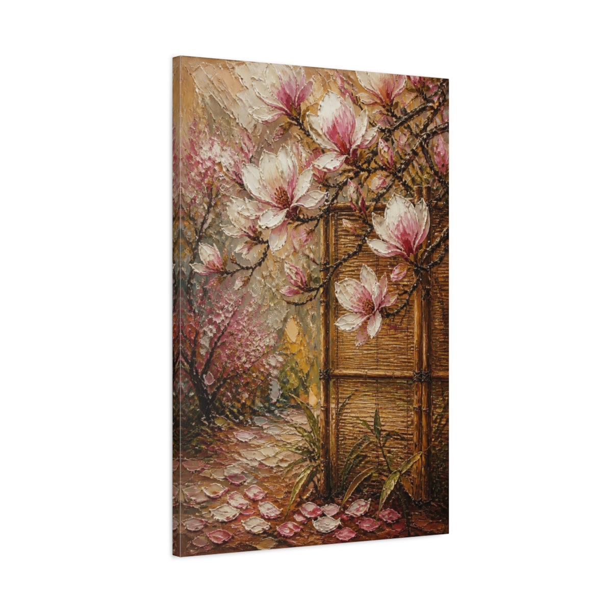 Main Mockup. Magnolia Flowers And Bamboo shown as canvas print
