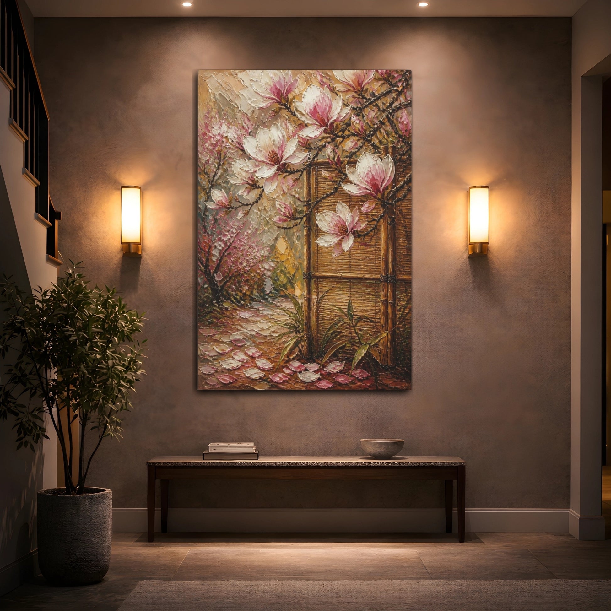 Mockup 2. Magnolia Flowers And Bamboo shown as canvas print