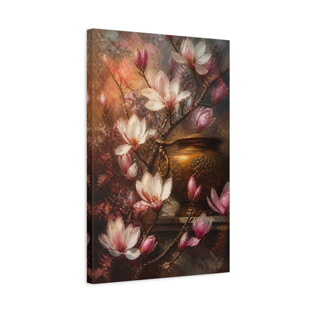 Side Mockup 3. Magnolia Flowers & Bronze Vessel shown as canvas print