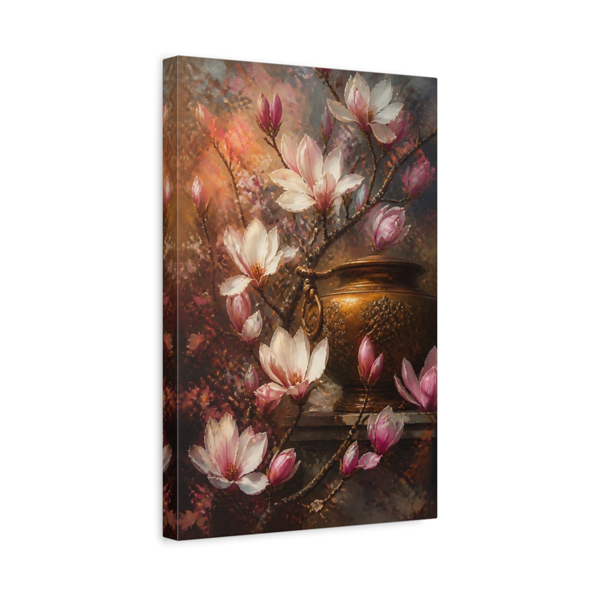 Side Mockup 4. Magnolia Flowers & Bronze Vessel shown as canvas print