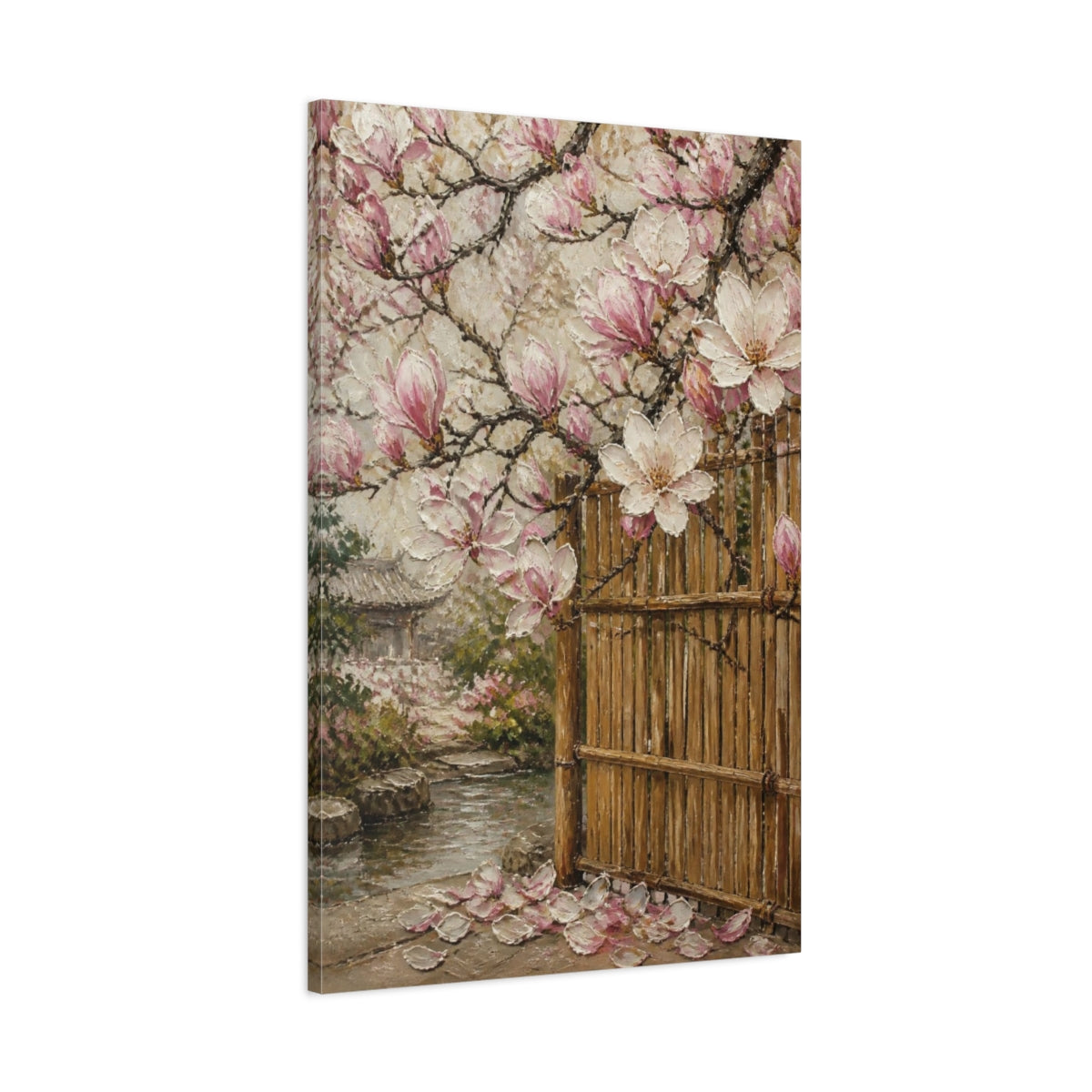 Main Mockup. Magnolia Flowers By Bamboo Gate shown as canvas print