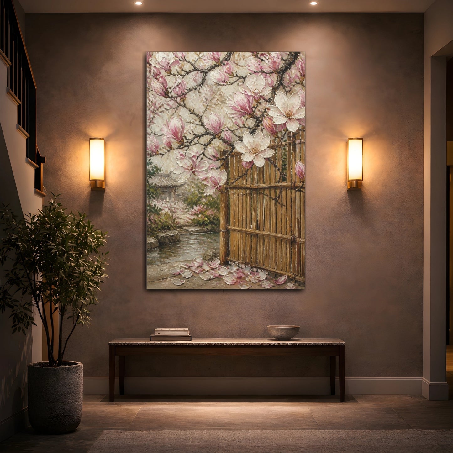 Mockup 2. Magnolia Flowers By Bamboo Gate shown as canvas print