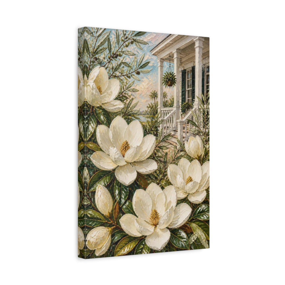 Side Mockup 4. Magnolia Flowers On Porch shown as canvas print