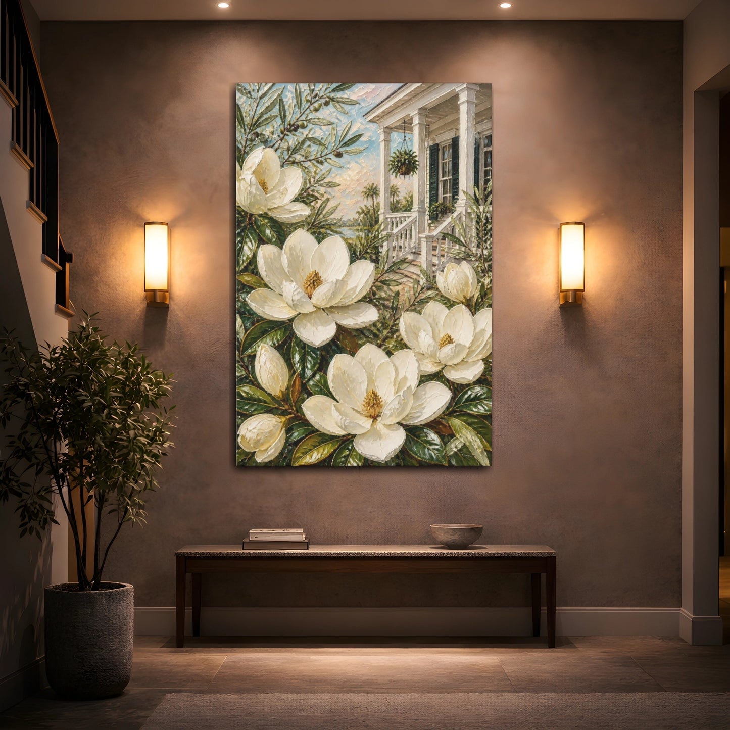 Mockup 2. Magnolia Flowers On Porch shown as canvas print