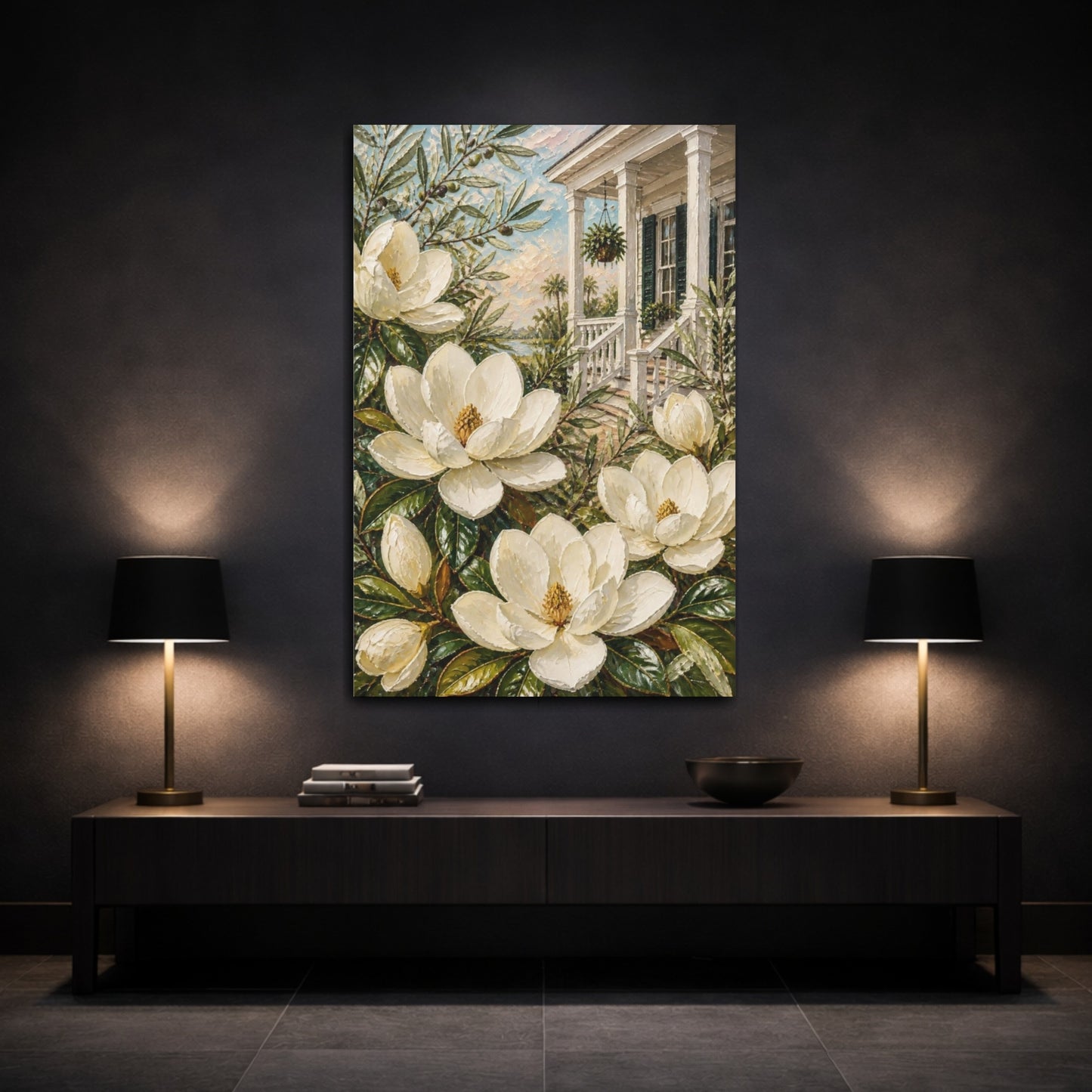 Mockup 3. Magnolia Flowers On Porch shown as canvas print