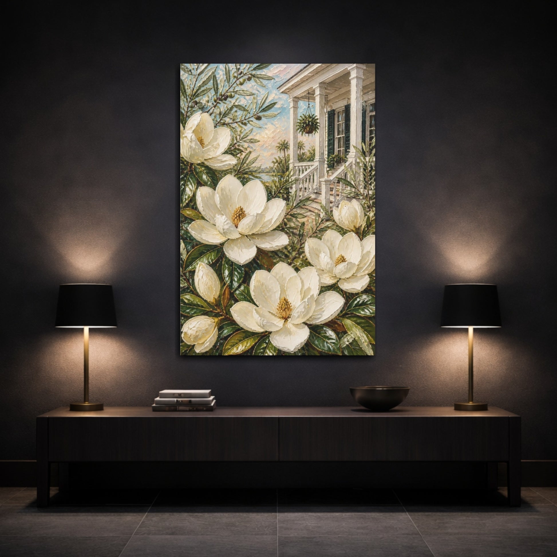 Mockup 3. Magnolia Flowers On Porch shown as canvas print